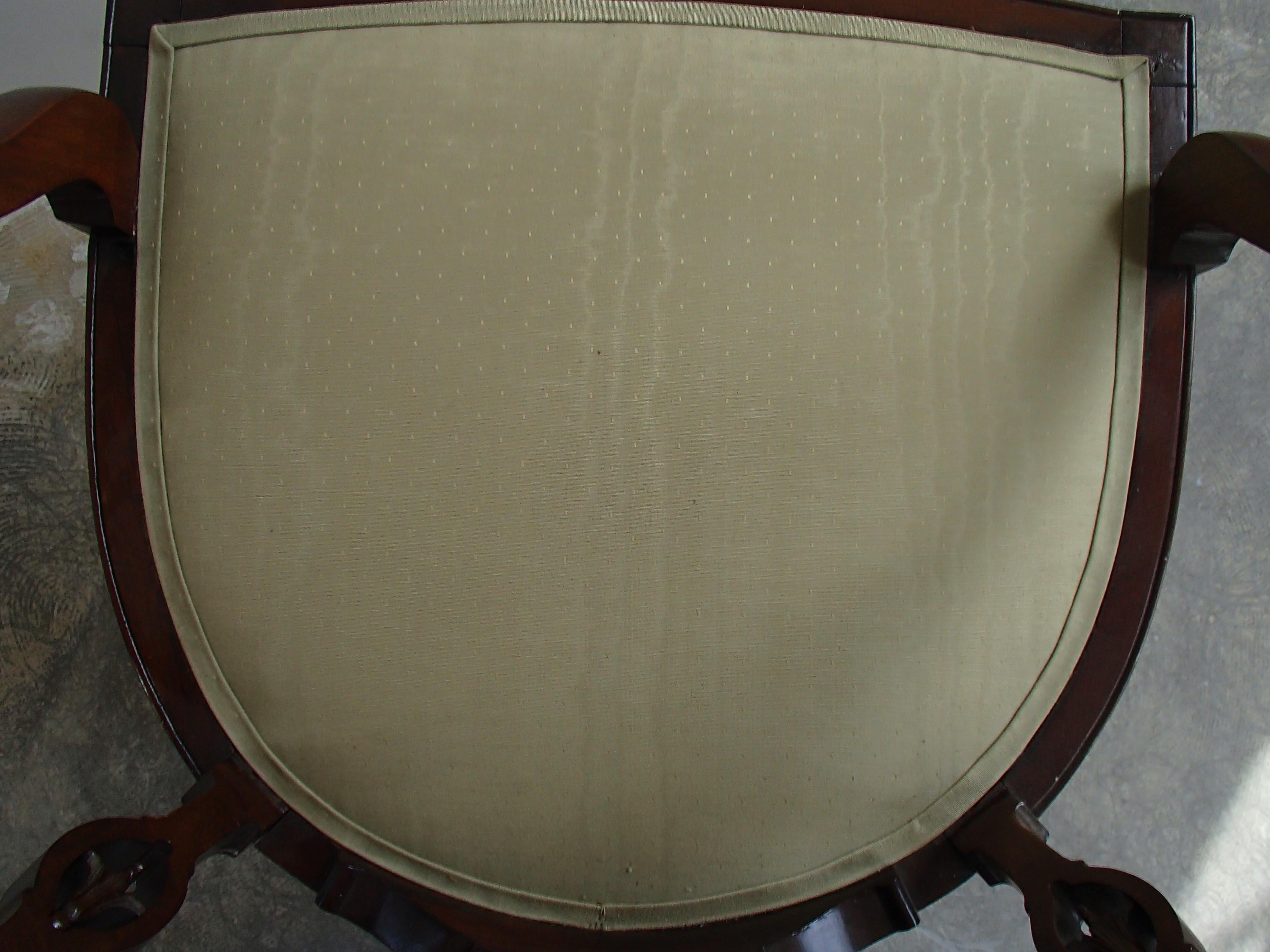 Regency Desk Armchair with Lite Green Silk Covered For Sale 1