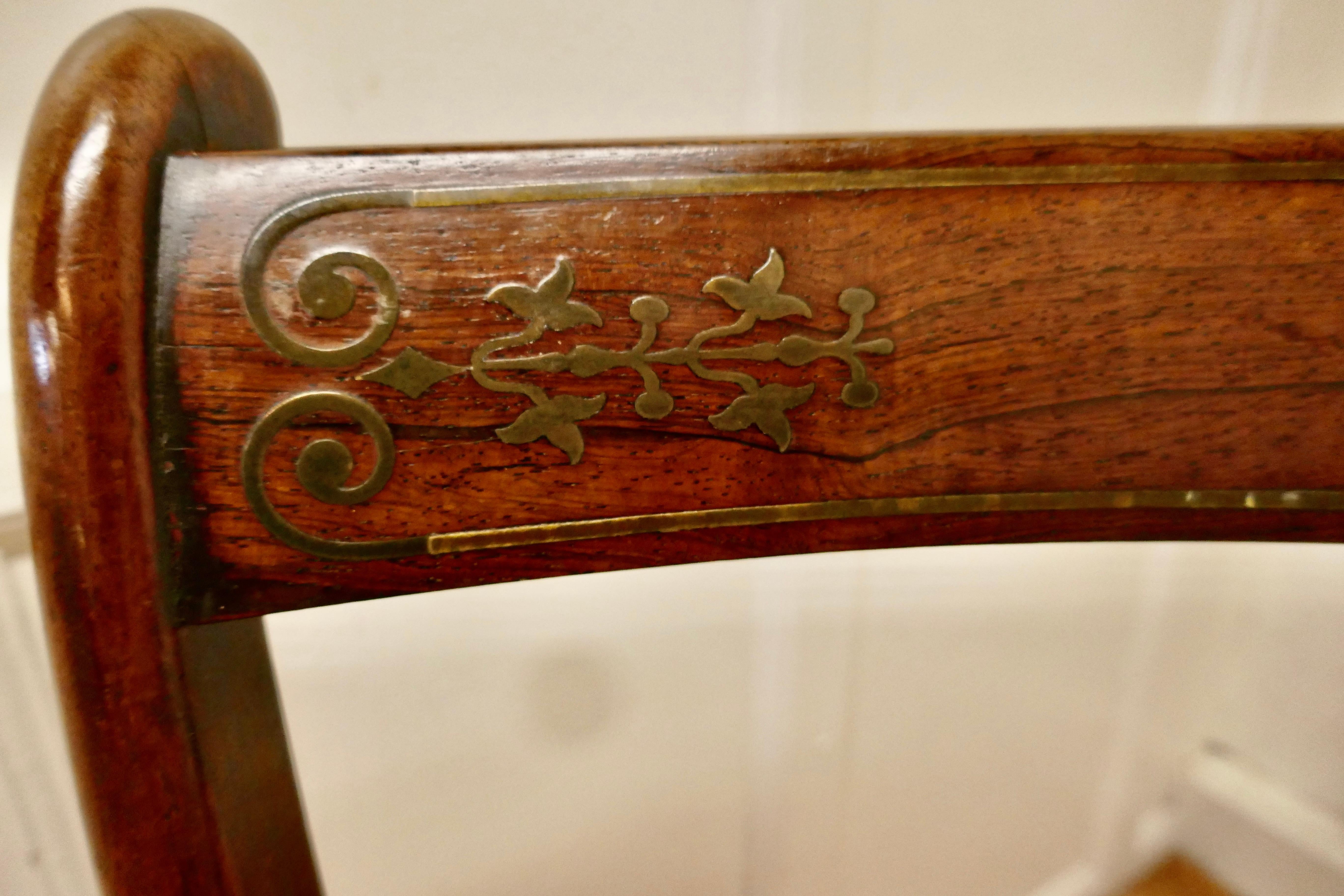 Regency Desk Chair with Brass Inlay Decoration In Good Condition For Sale In Chillerton, Isle of Wight