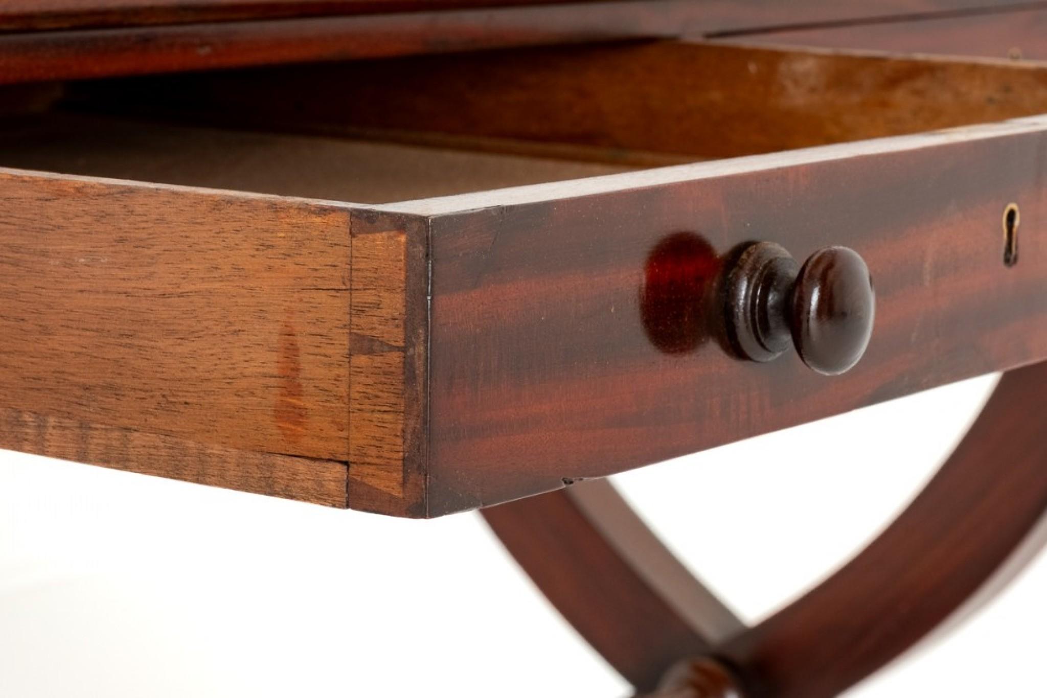 Late 20th Century Regency Desk Mahogany X Frame Writing Table For Sale