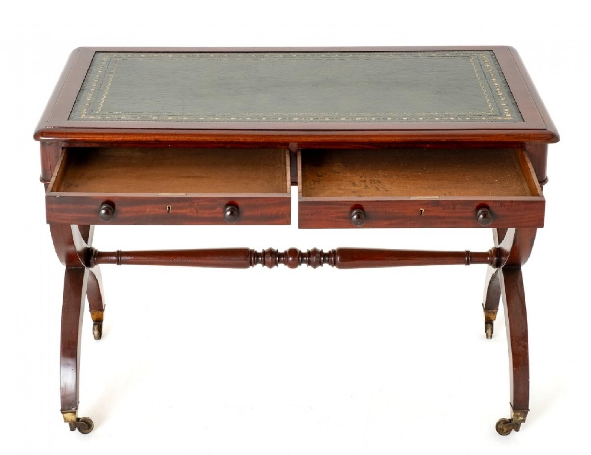 Regency Desk Mahogany X Frame Writing Table For Sale 2