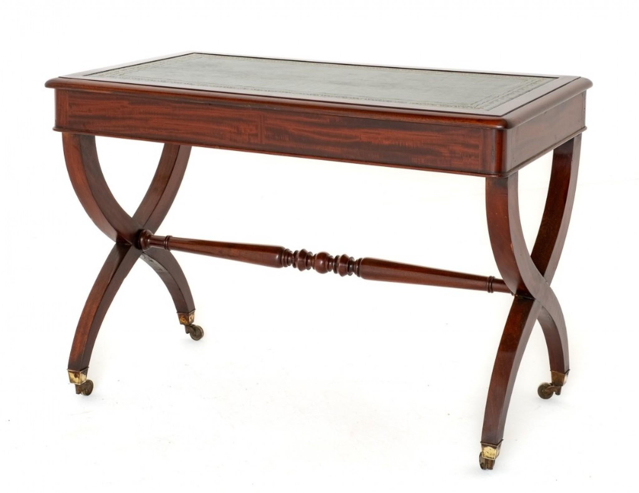 Regency Desk Mahogany X Frame Writing Table For Sale 3