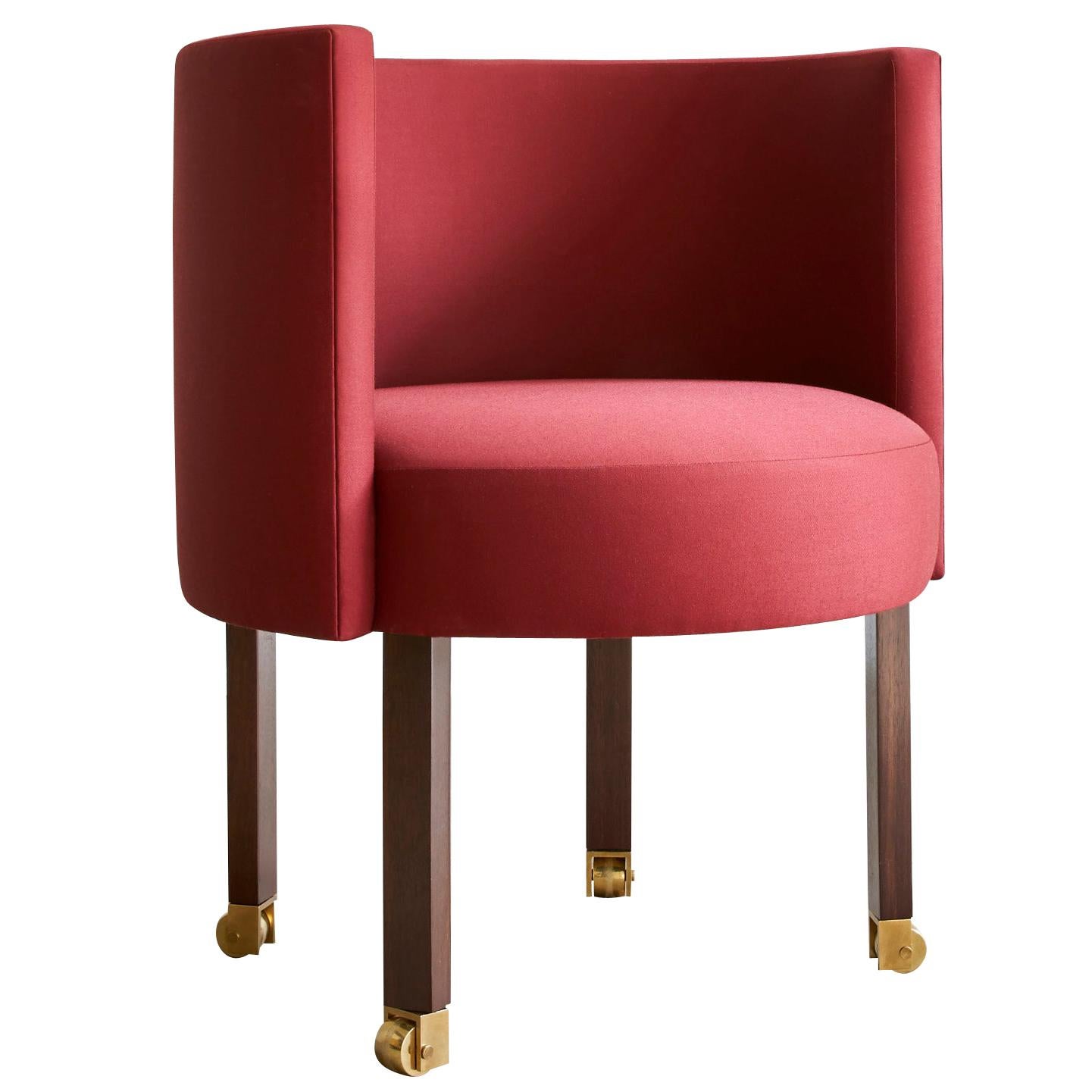 Regency Dining Chair by Billy Cotton in Burgundy Fabric, Walnut, and Brass For Sale