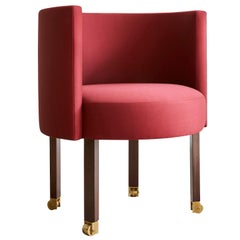 Regency Dining Chair by Billy Cotton in Burgundy Fabric, Walnut, and Brass