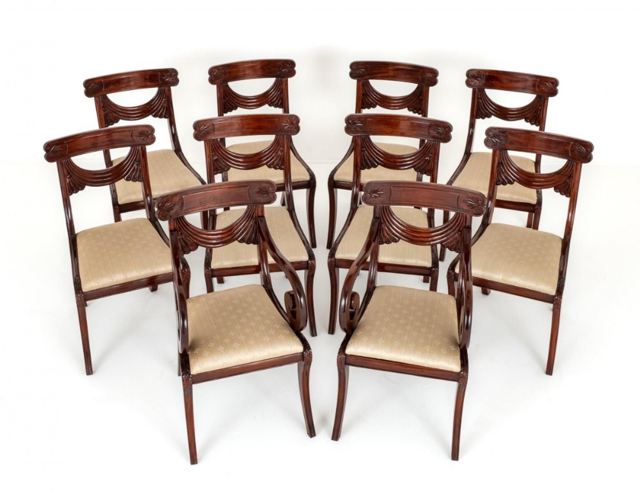 Mid-20th Century Regency Dining Chairs Set 10 Mahogany