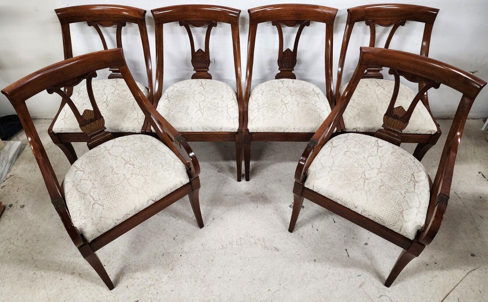 For FULL item description click on CONTINUE READING at the bottom of this page.

Offering one of our recent palm beach estate fine furniture acquisitions of a
set of 6 mid-century 1950's regency style dining chairs in solid walnut by John