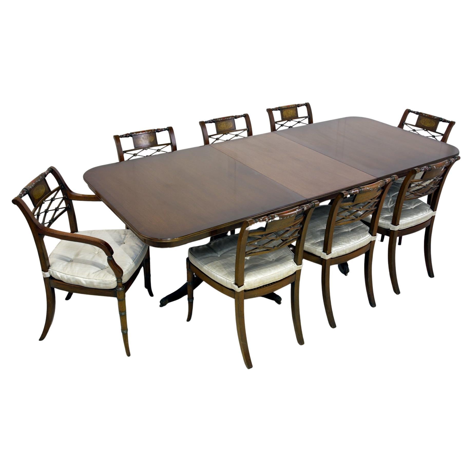 Regency Dining Set Pedestal Table and 8 Chairs Mahogany