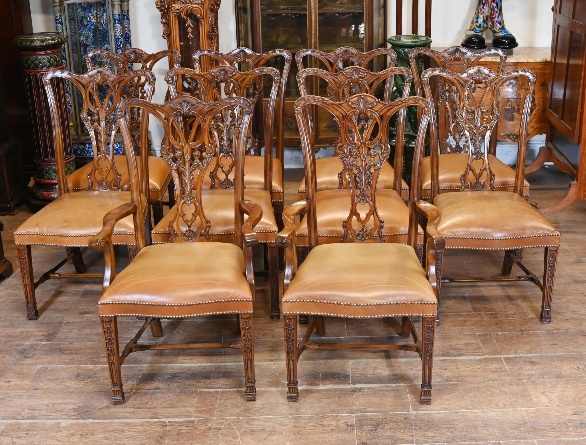 Regency Dining Set Pedestal Table and Chippendale Chairs 11