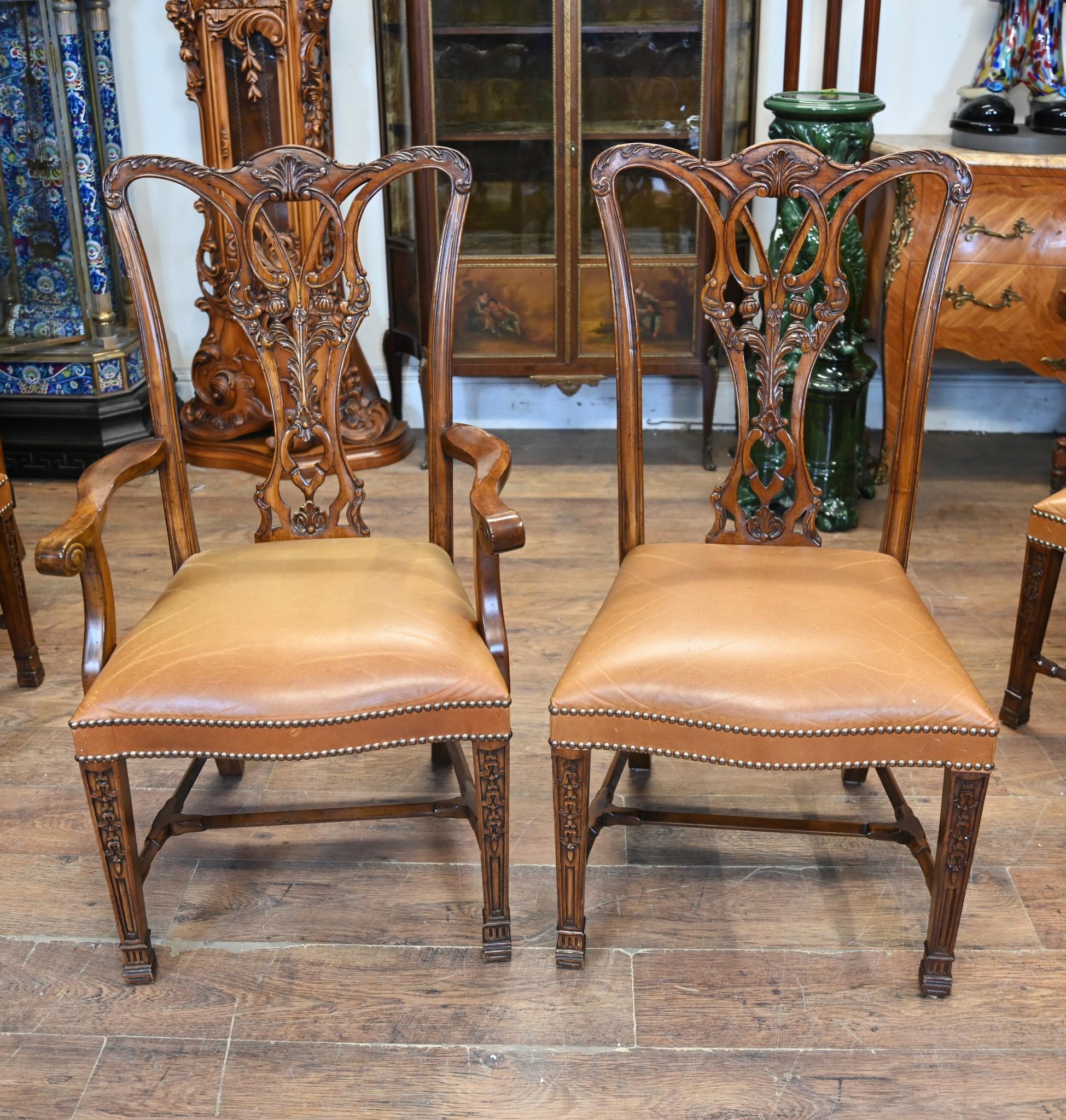 Regency Dining Set Pedestal Table and Chippendale Chairs In Good Condition In Potters Bar, GB