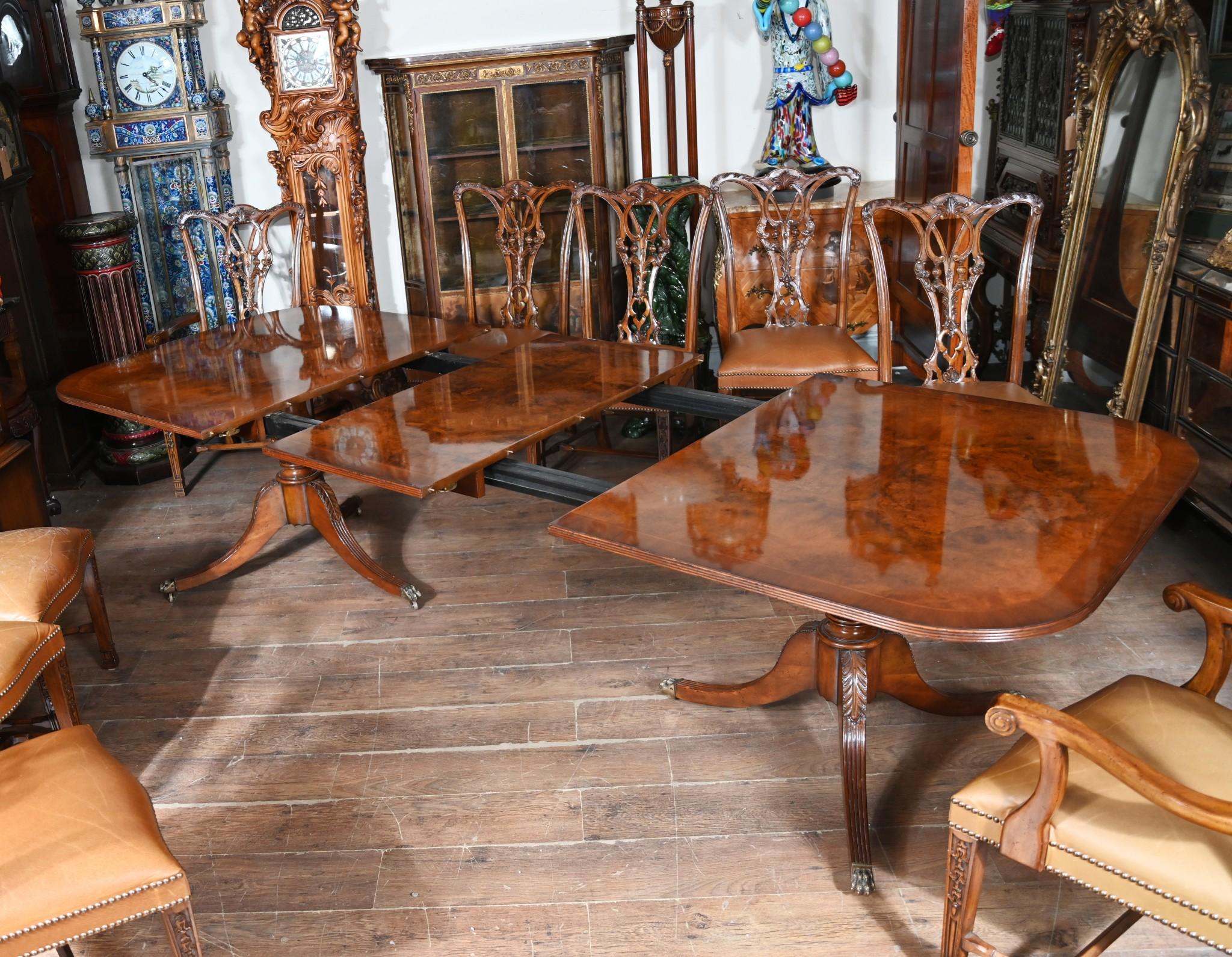 Late 19th Century Regency Dining Set Pedestal Table and Chippendale Chairs