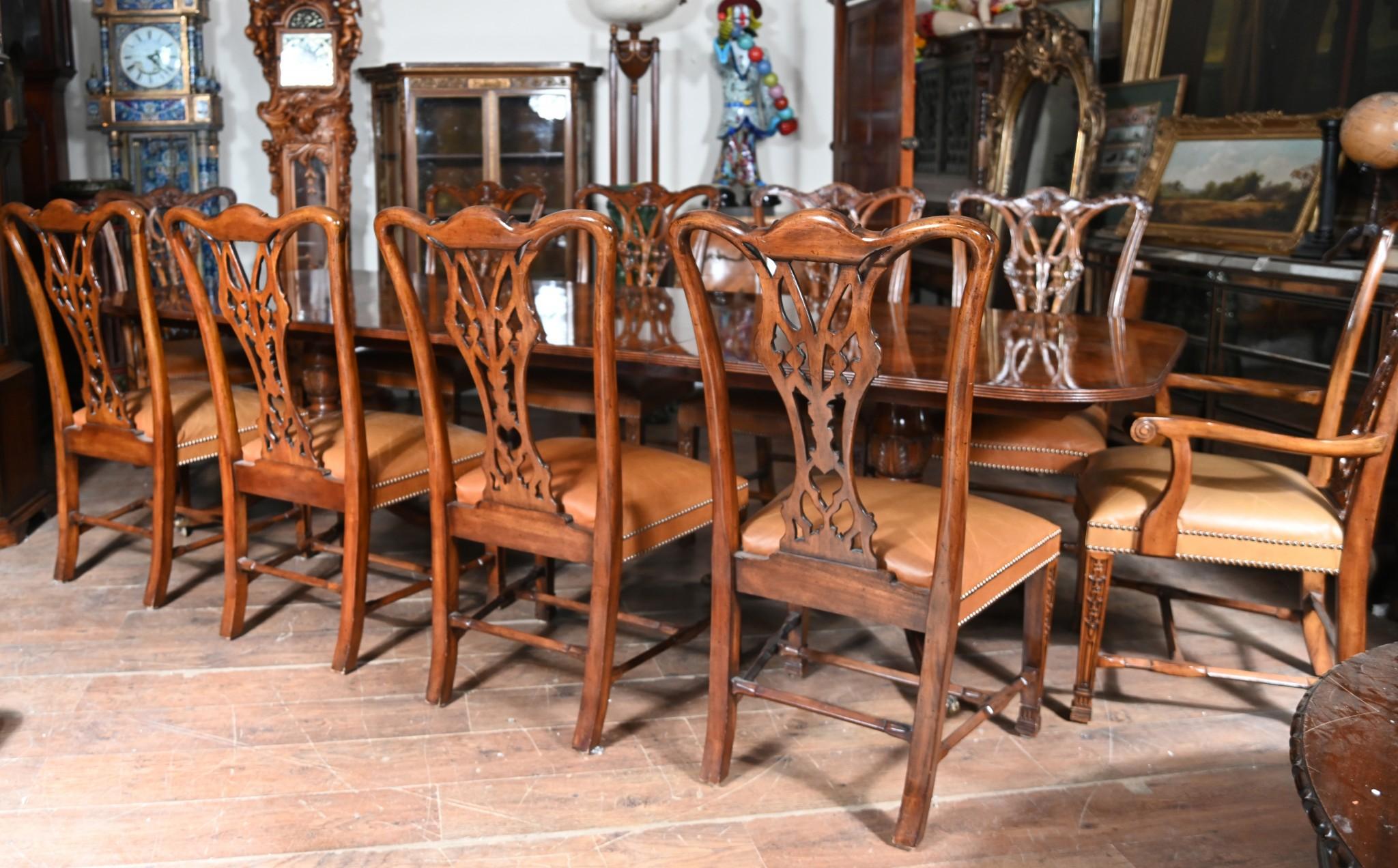 Wood Regency Dining Set Pedestal Table and Chippendale Chairs