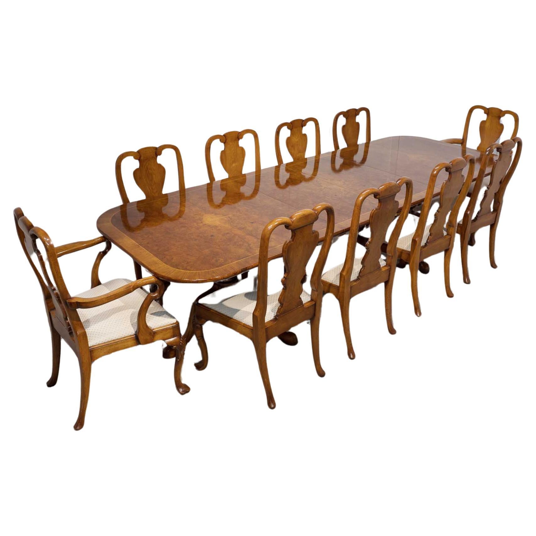 Regency Dining Set Pedestal Table and Queen Anne Chairs Walnut