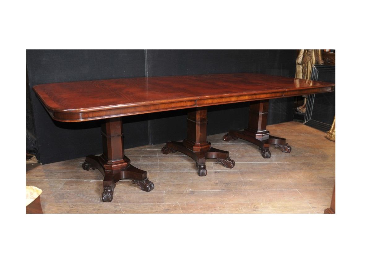 Regency Dining Table Mahogany Triple Pedestal Manner George Bullock In Good Condition For Sale In Potters Bar, GB