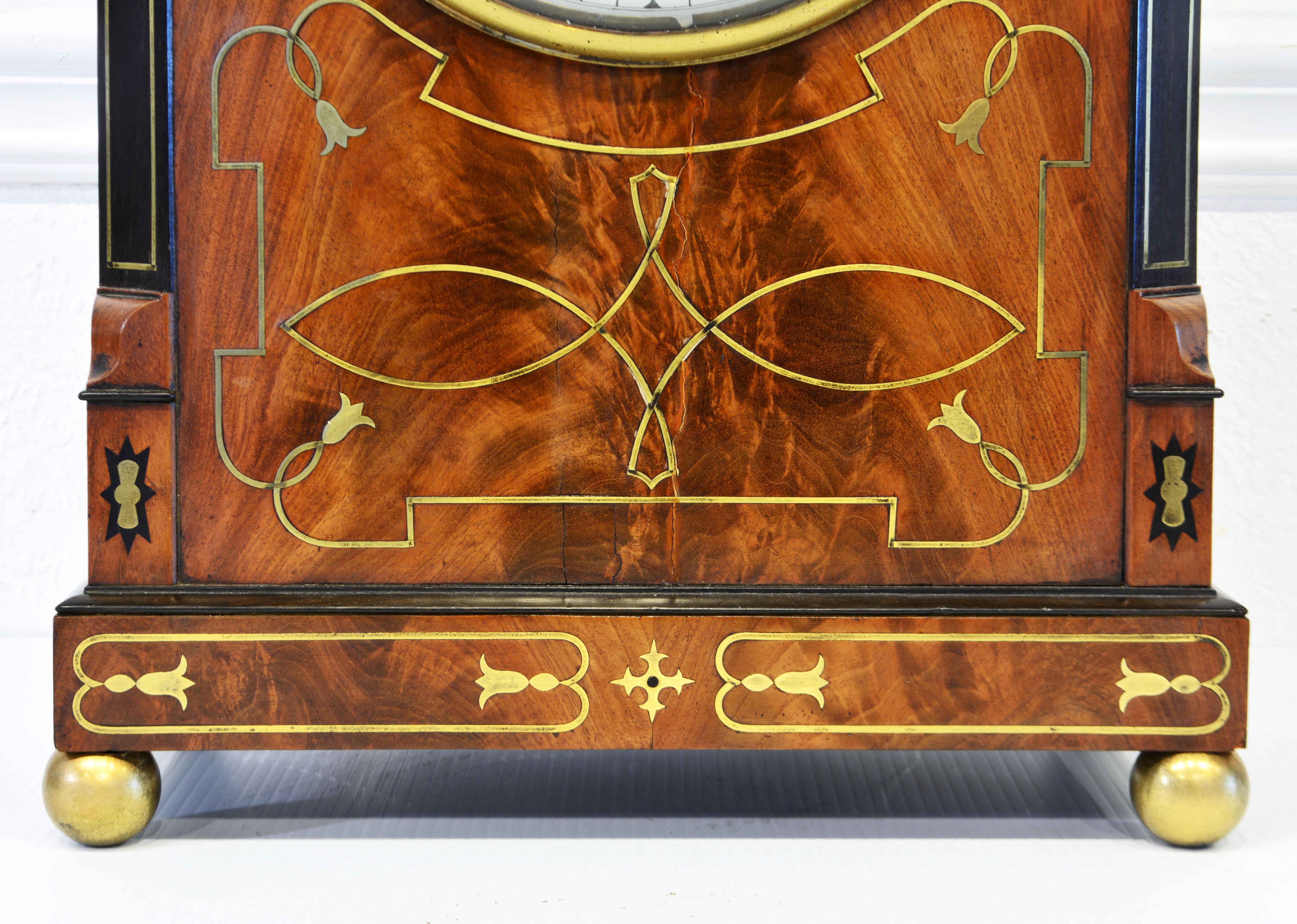 Regency Domed and Brass Inlaid Mantel Clock by Houghton Birmingham, Circa 1830 6