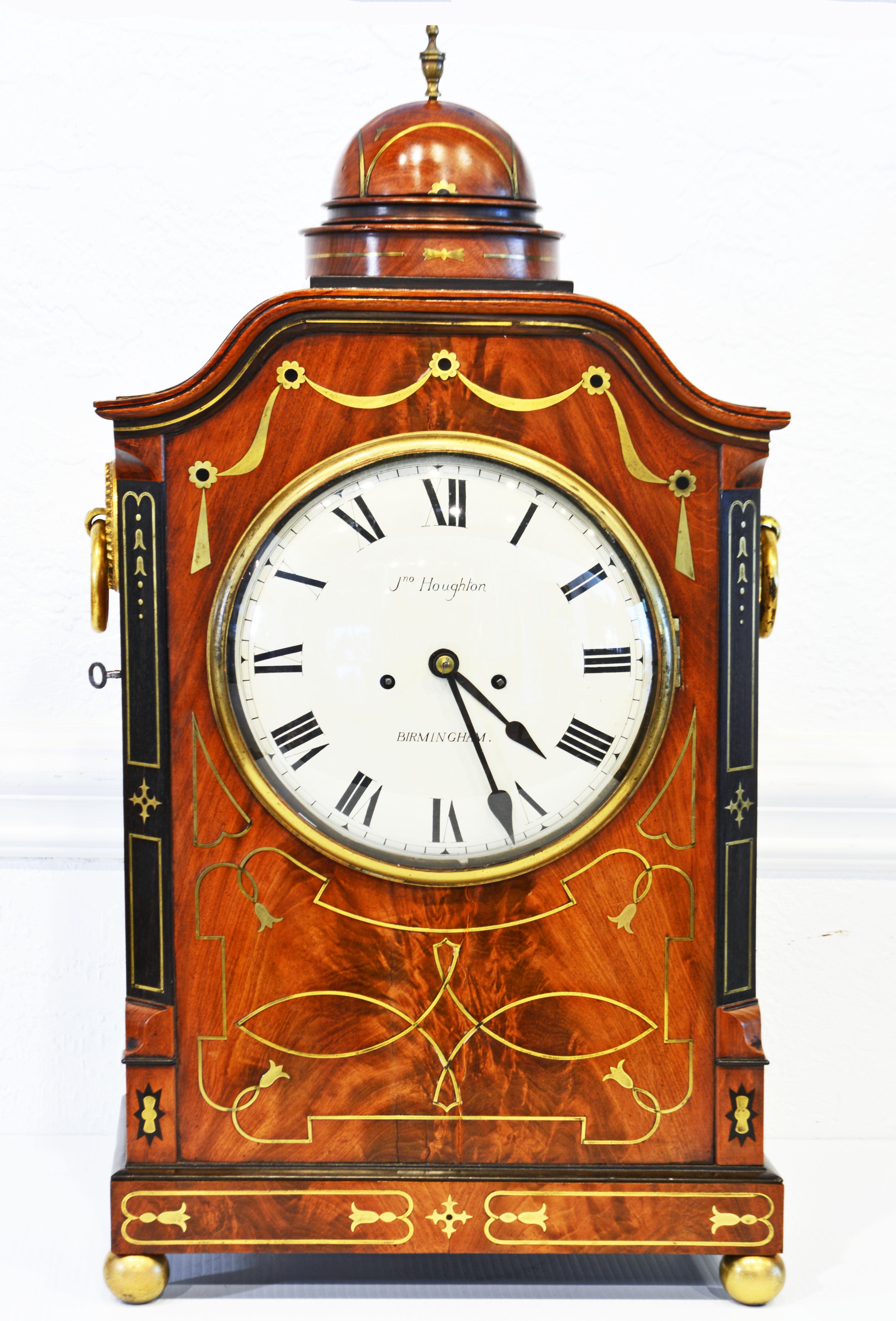 Regency Domed and Brass Inlaid Mantel Clock by Houghton Birmingham, Circa 1830 7
