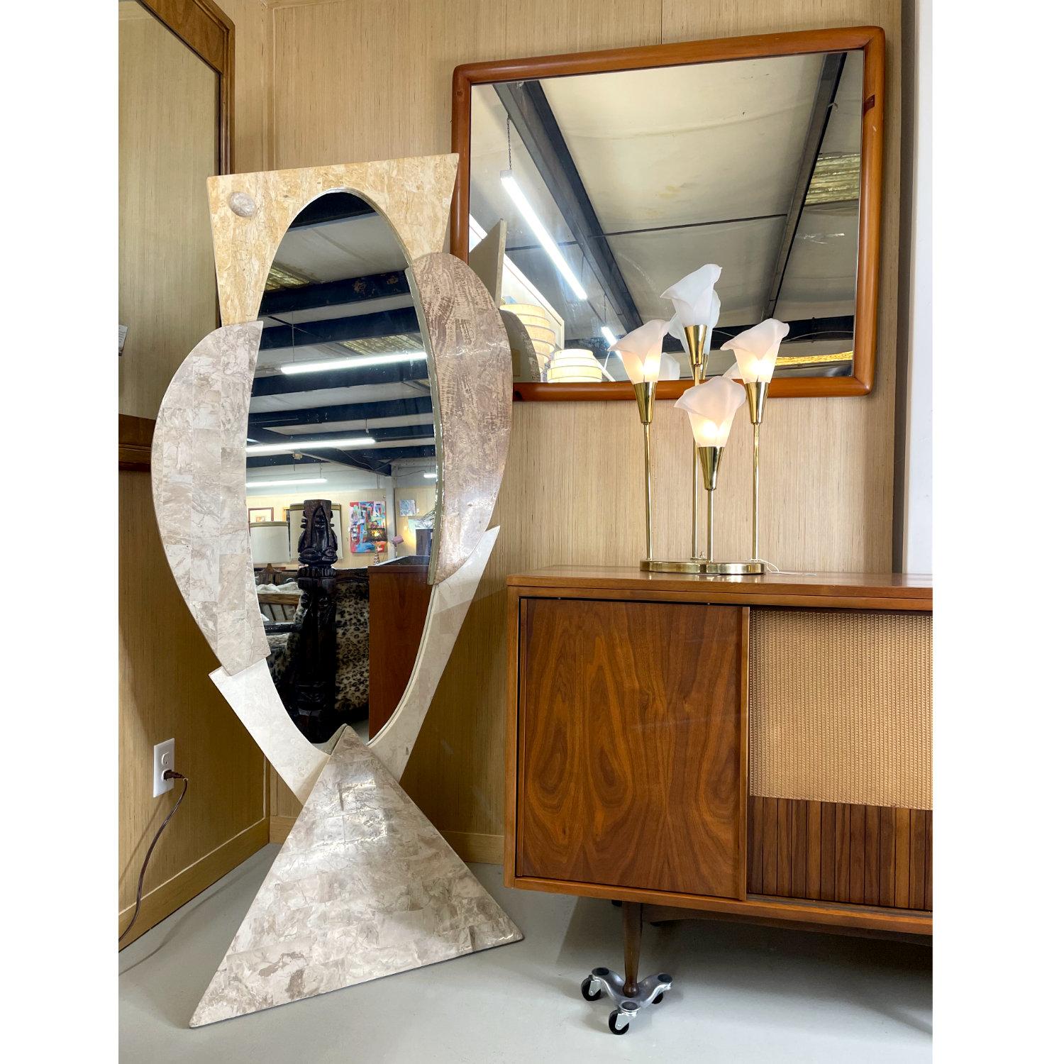 American Regency Dressing Mirror, Marquis Collection of Beverly Hills Tessellated Stone For Sale