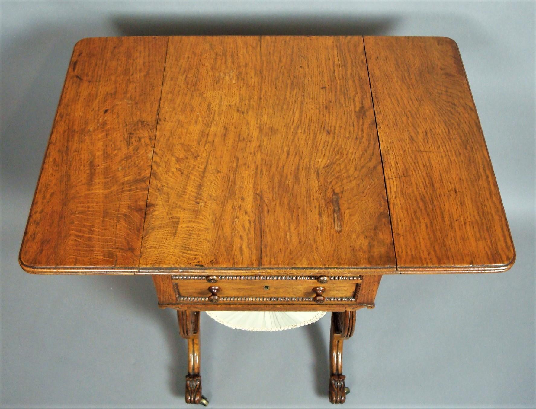 Silk Regency Drop-Leaf Work Table in Pollard Oak For Sale