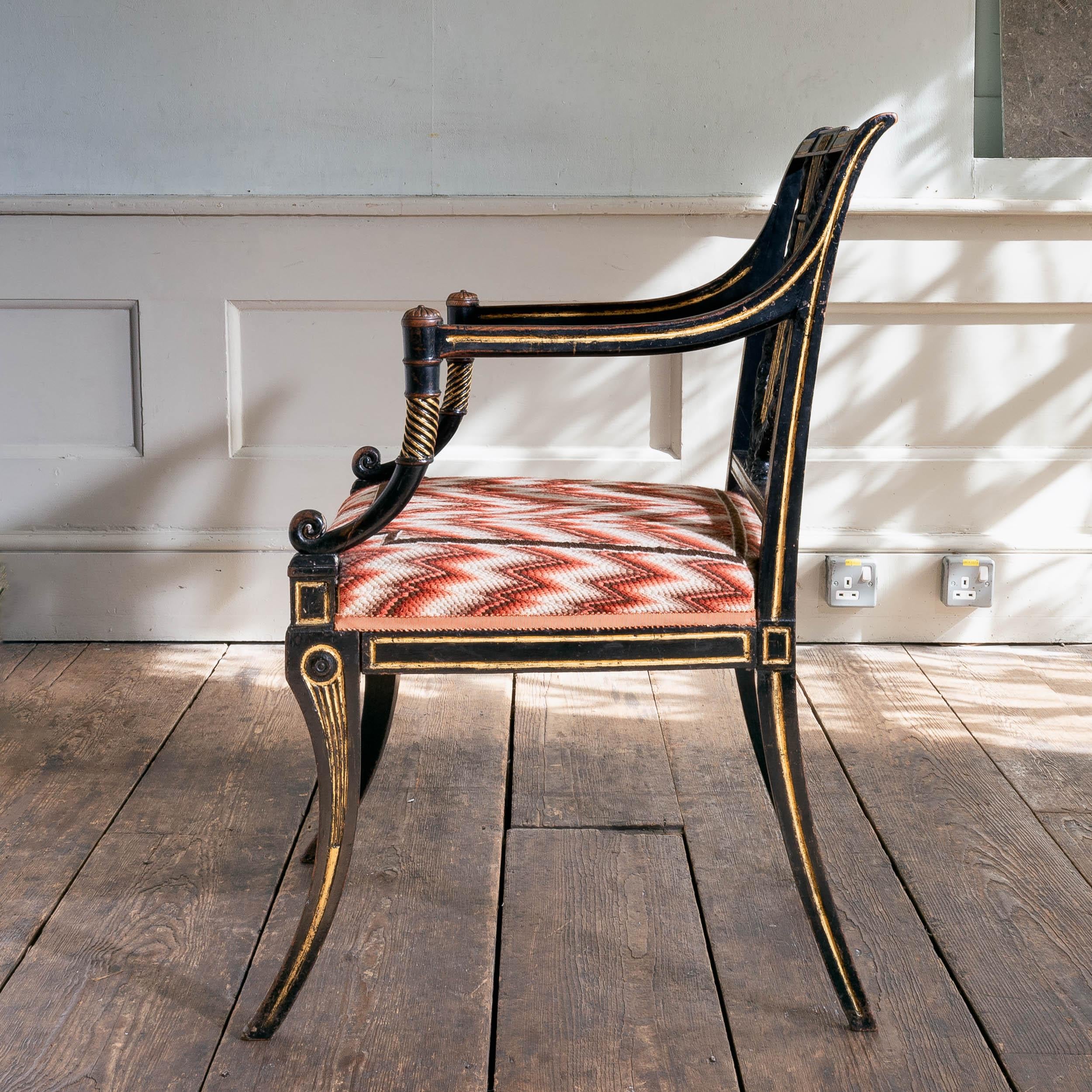 Regency-Sessel, ebonisiert und paketvergoldet im Angebot 4