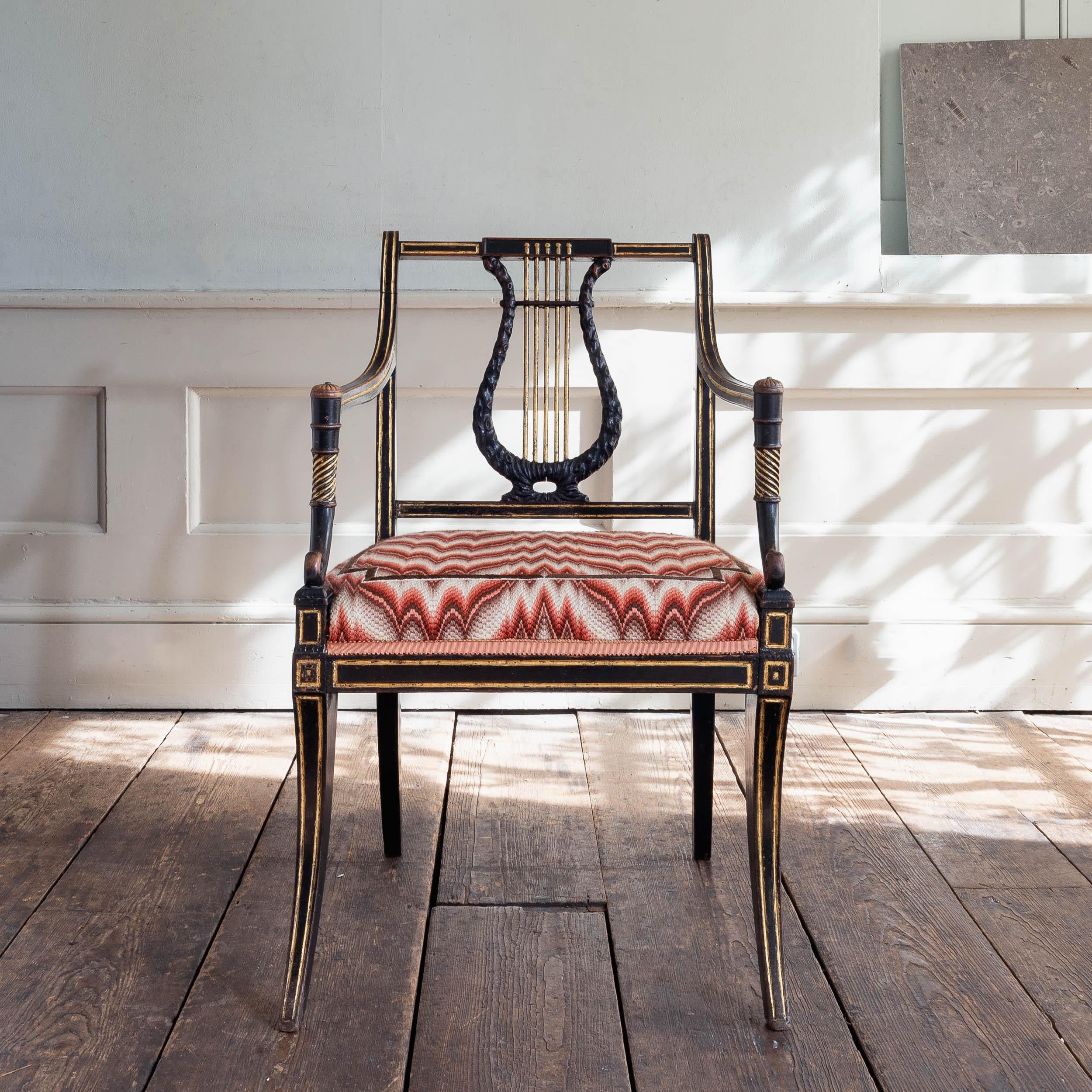 Regency-Sessel, ebonisiert und paketvergoldet im Angebot 5