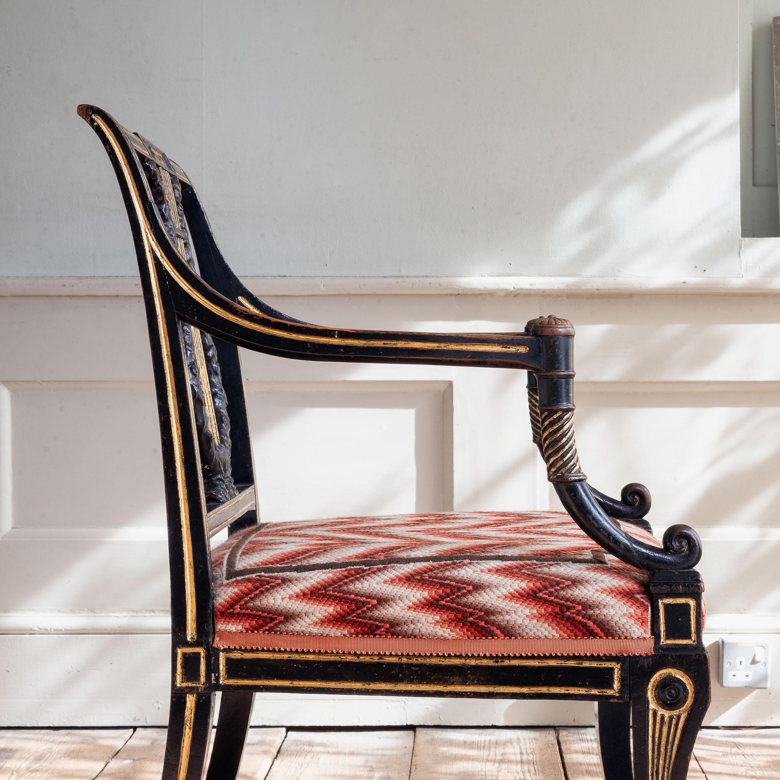 Regency-Sessel, ebonisiert und paketvergoldet im Angebot 3