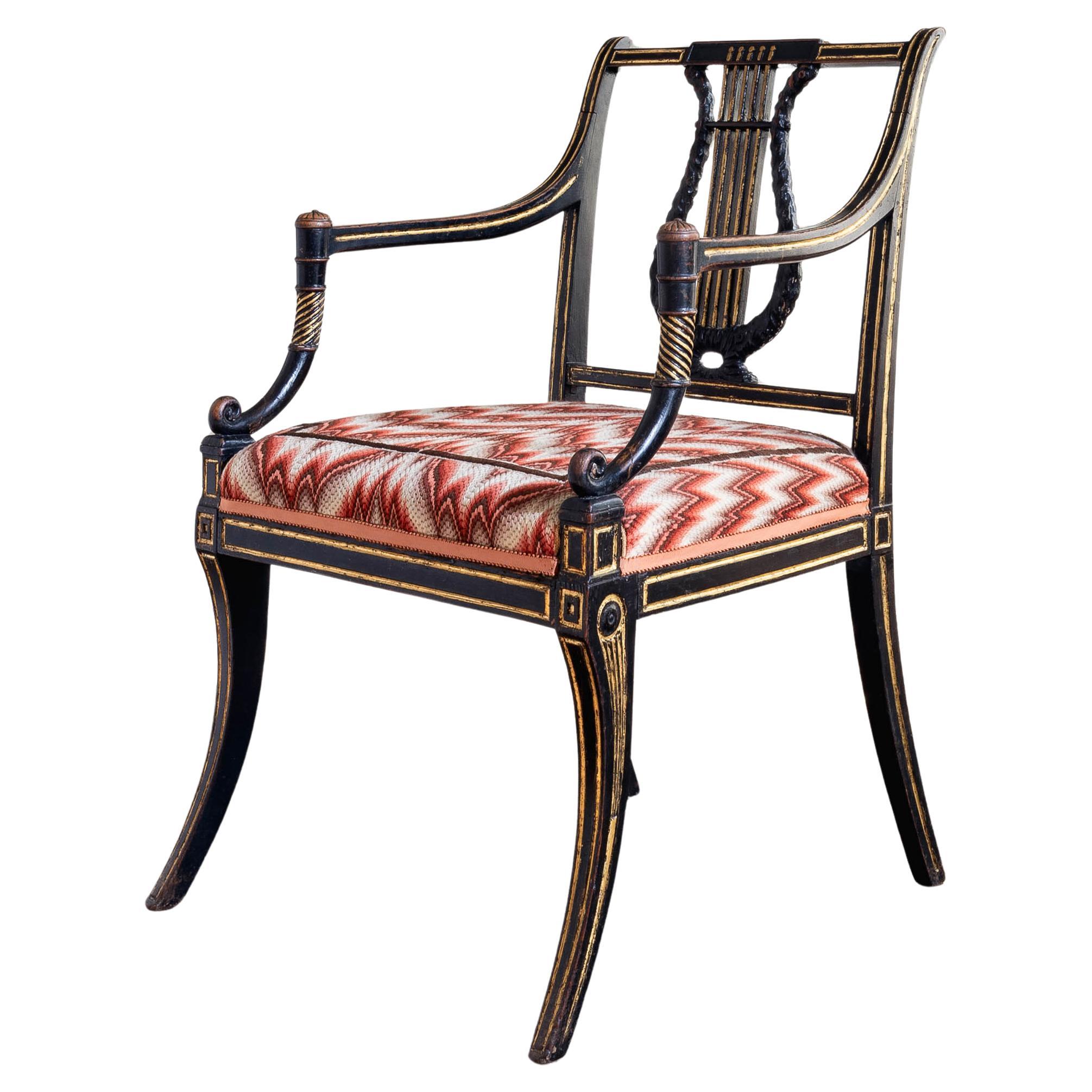 Regency-Sessel, ebonisiert und paketvergoldet im Angebot