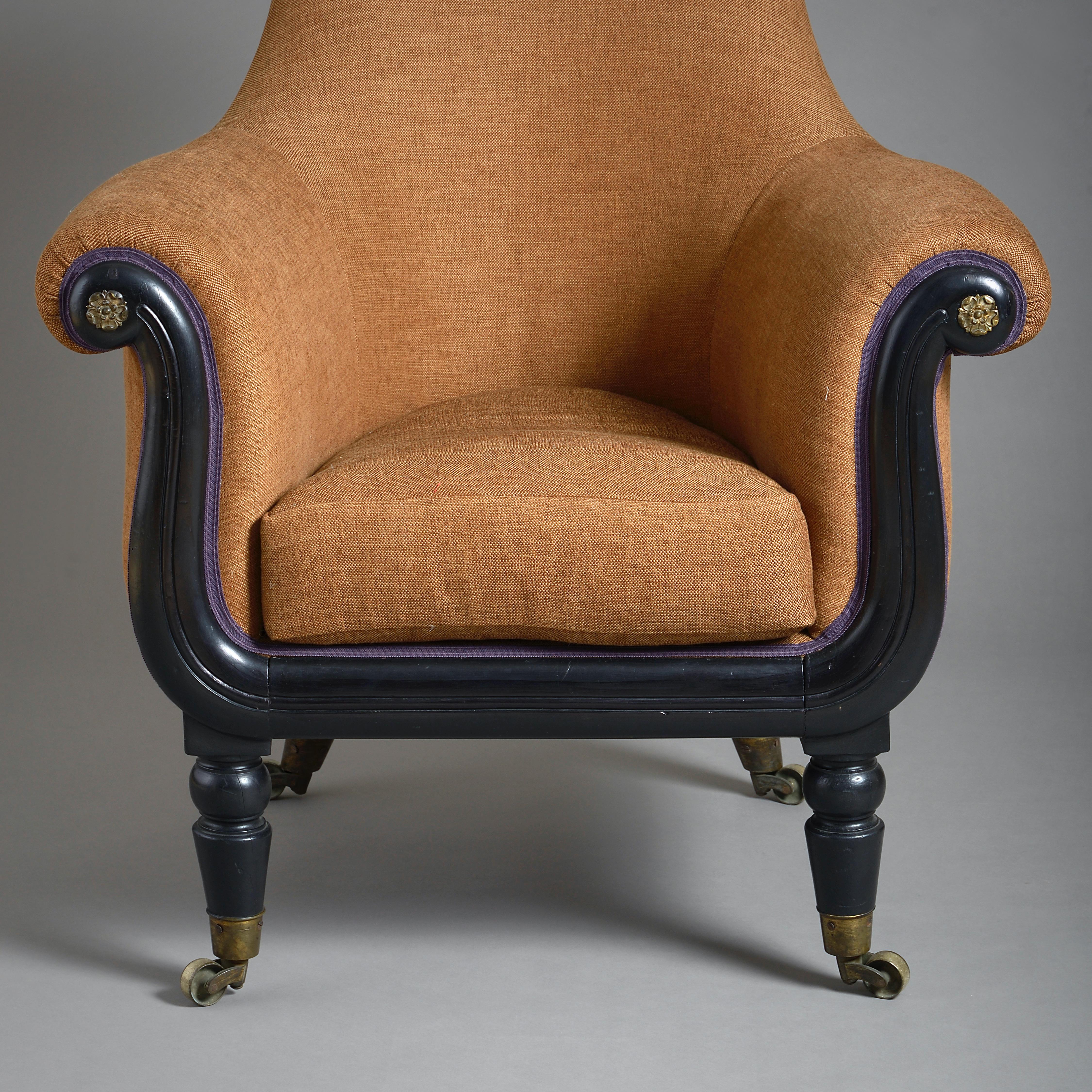 Regency Ebonised Library Armchair In Good Condition For Sale In London, GB
