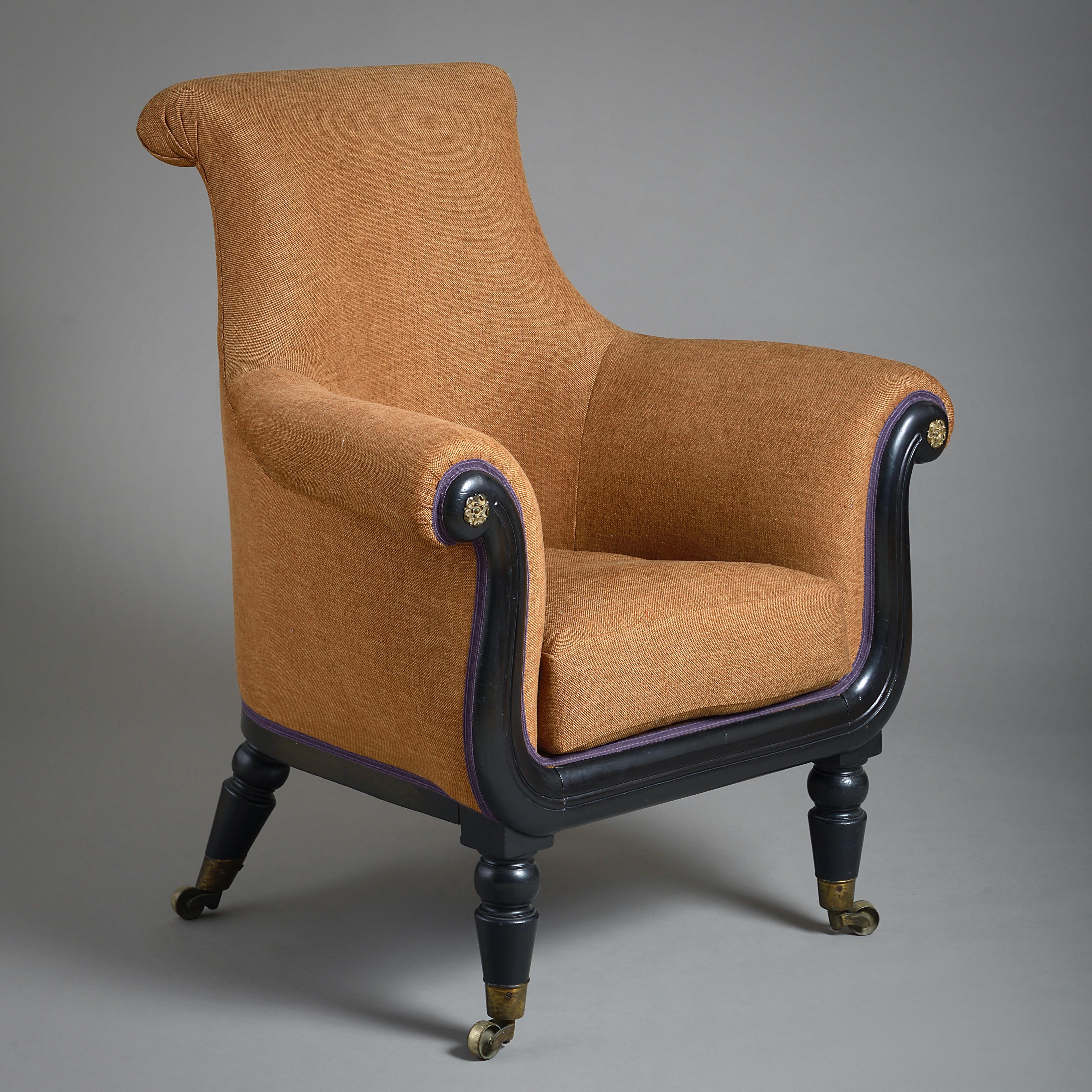 19th Century Regency Ebonised Library Armchair For Sale