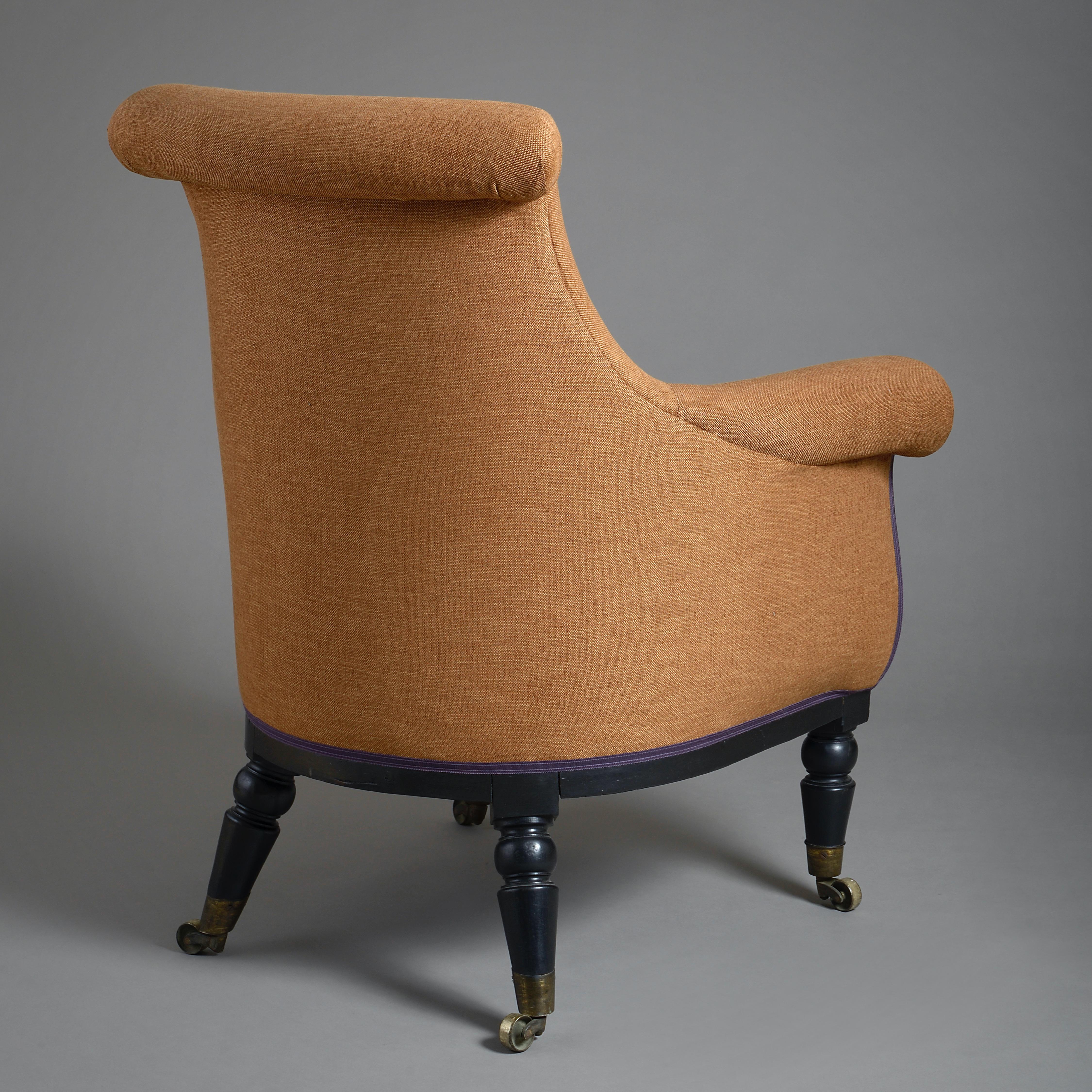 Beech Regency Ebonised Library Armchair For Sale