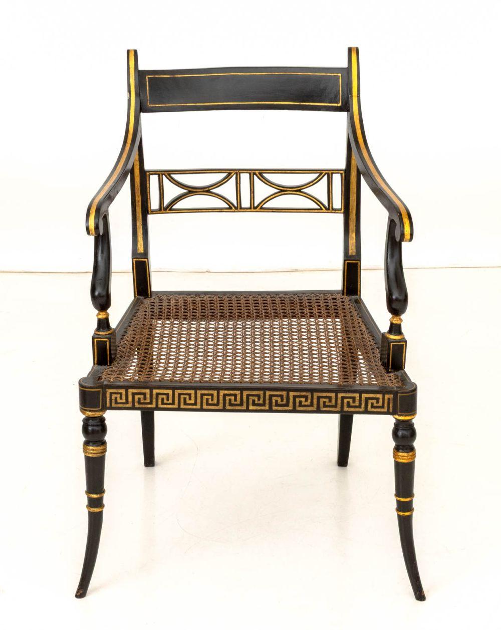 Regency Ebonized and Gilt Armchair, 19th C. en Bueno estado para la venta en Astoria, NY