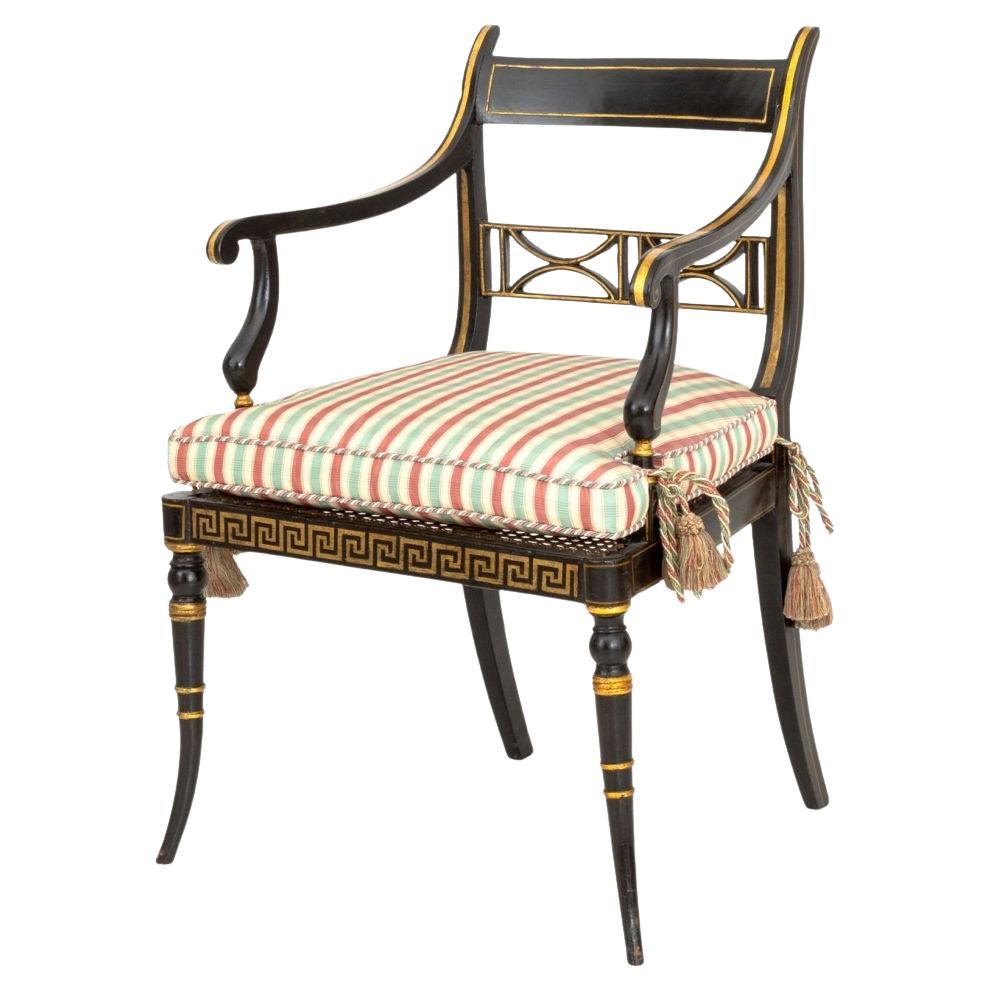 Regency Ebonized and Gilt Armchair, 19th C. en venta