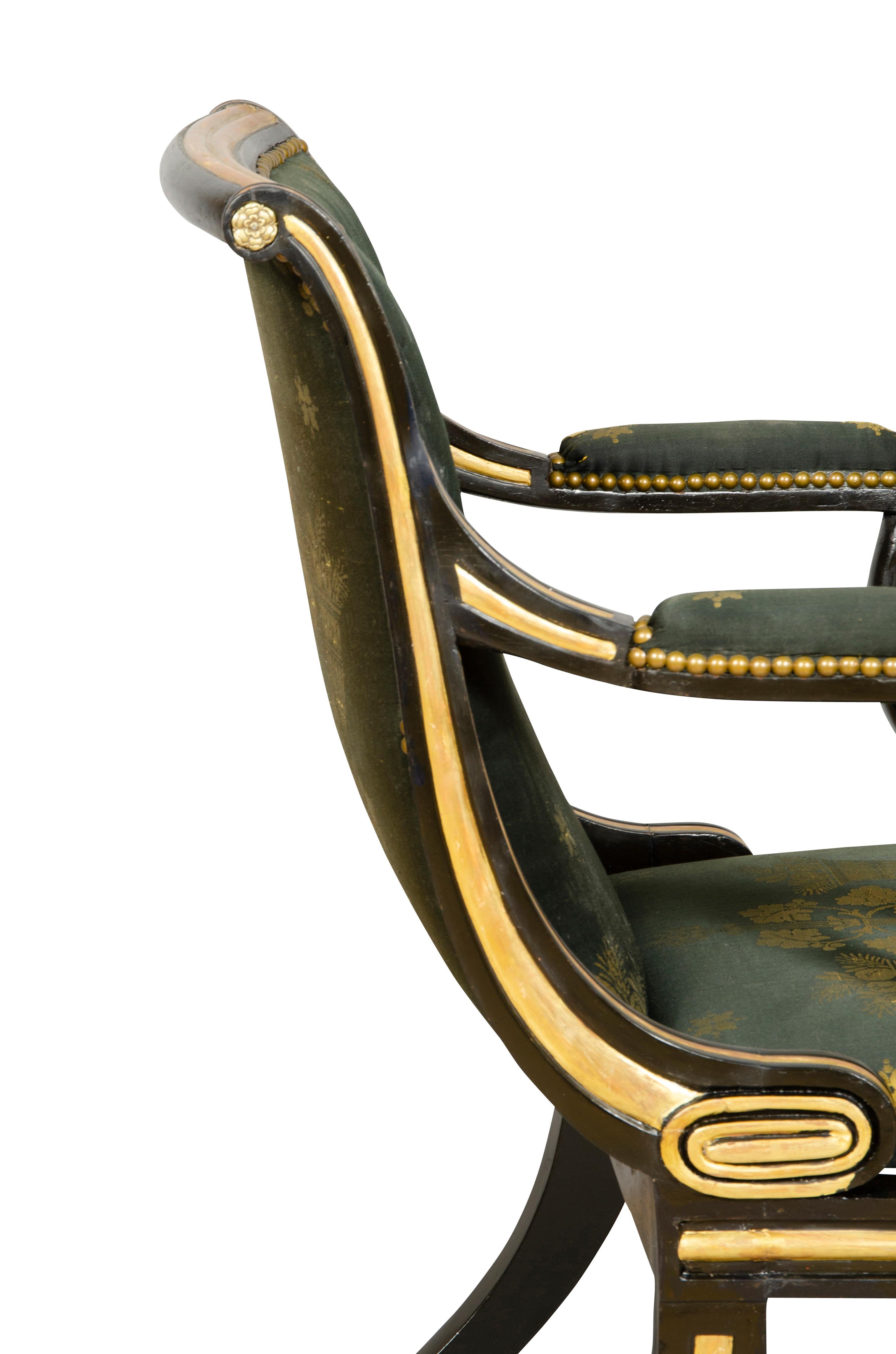 Regency Ebonized and Giltwood Armchair 11