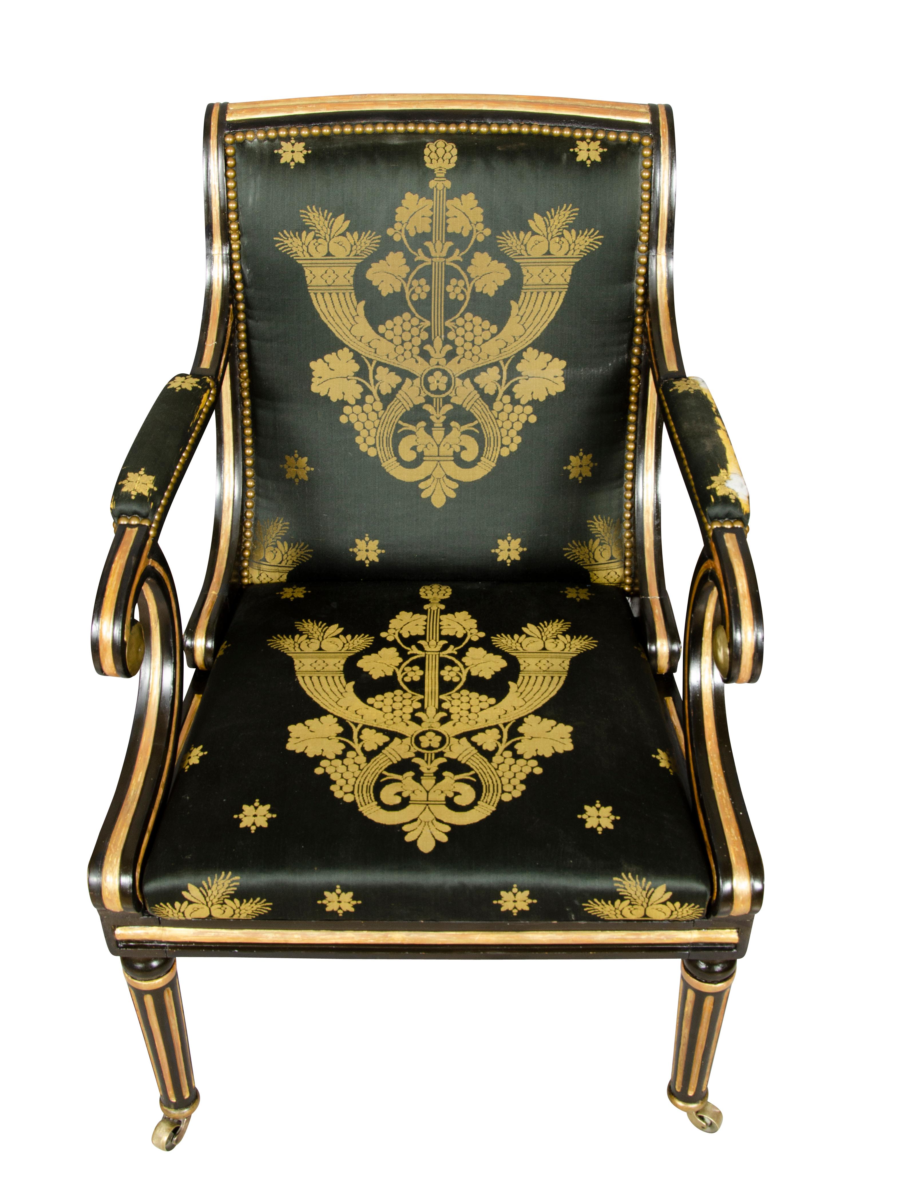 Regency Ebonized and Giltwood Armchair In Good Condition In Essex, MA