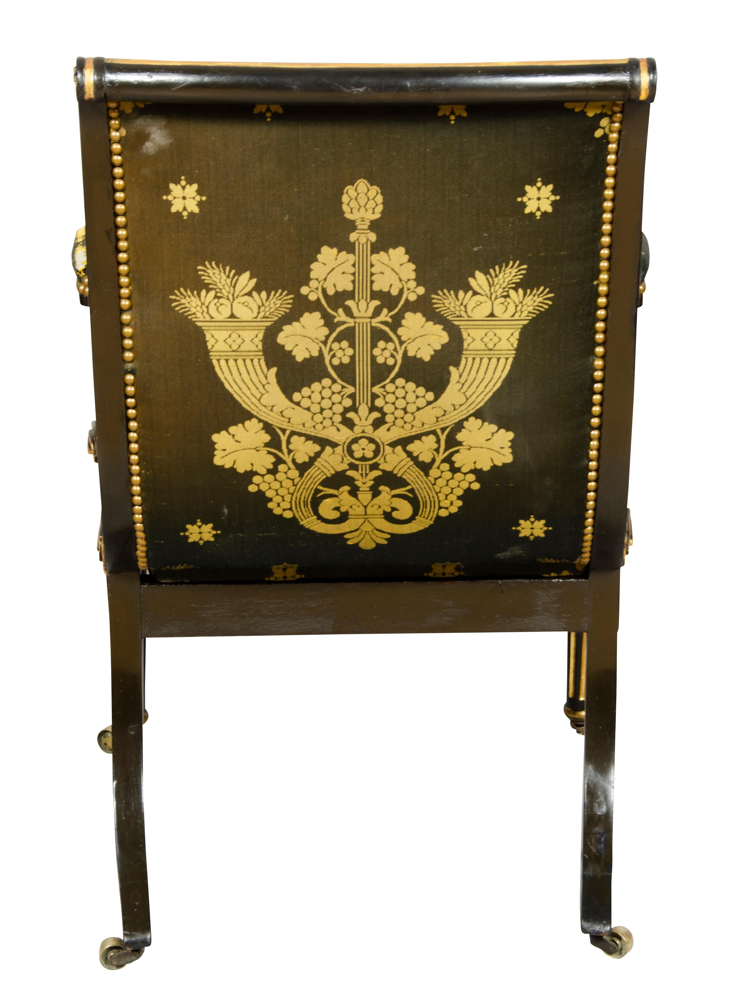 Early 19th Century Regency Ebonized and Giltwood Armchair