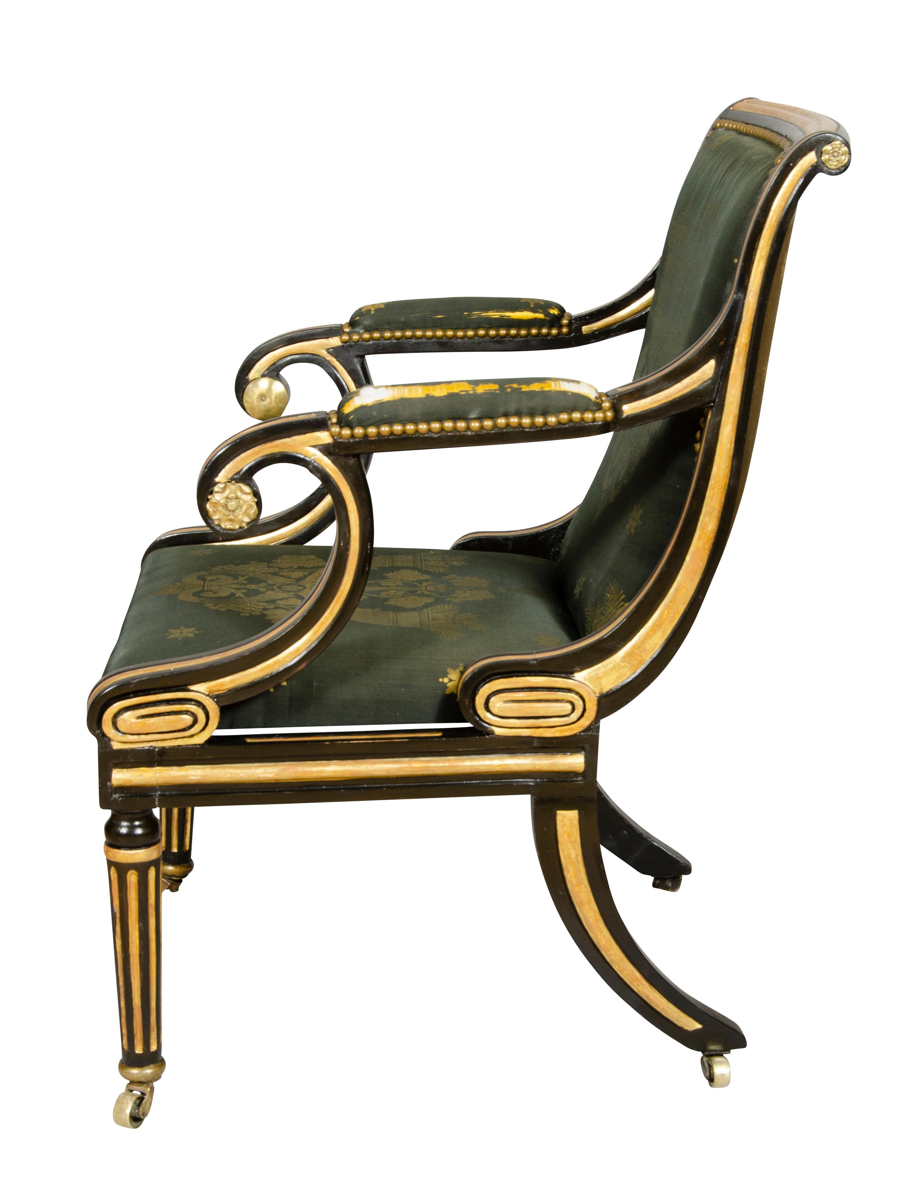 Regency Ebonized and Giltwood Armchair 1