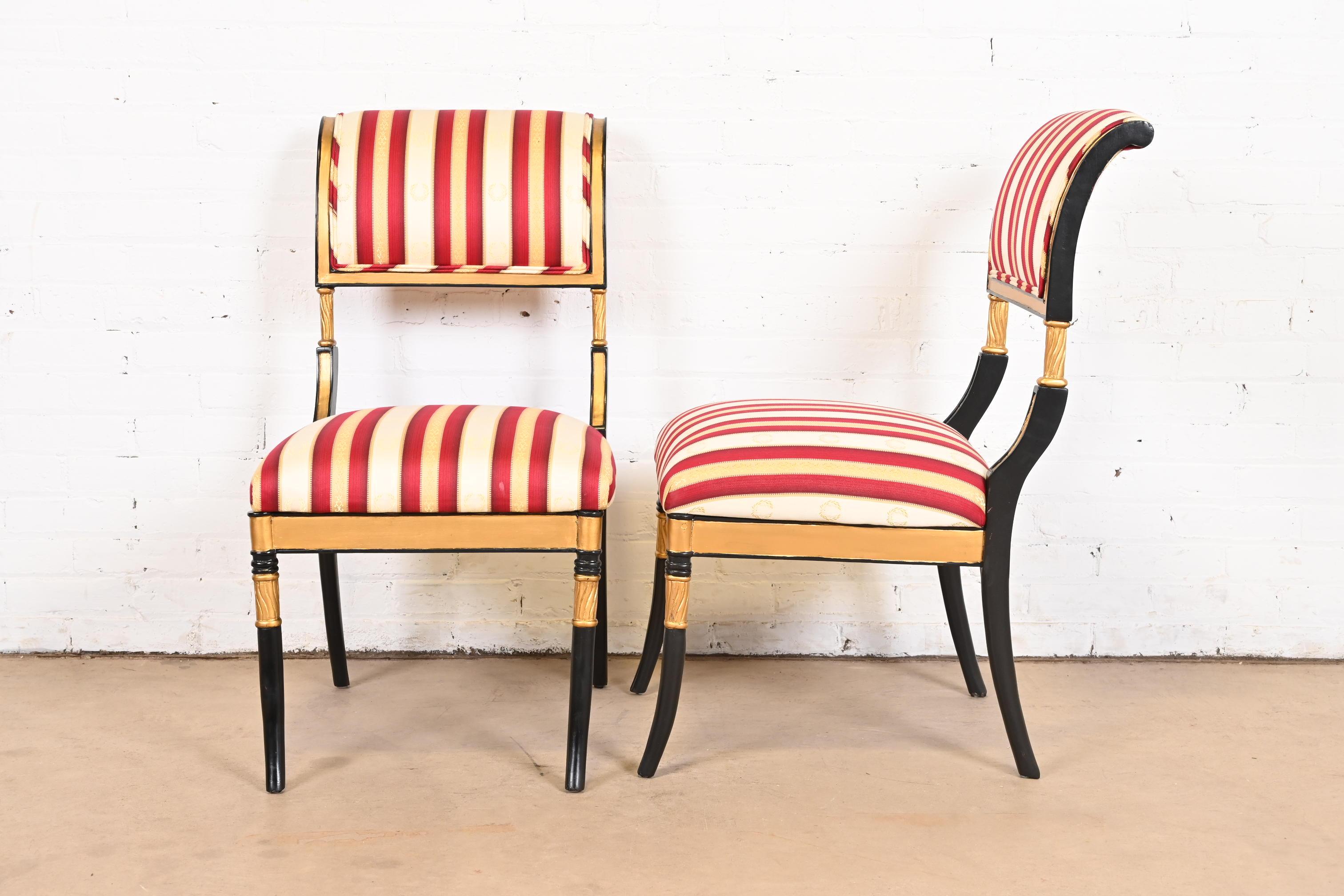 Regency Ebonized and Gold Gilt Dining Chairs, Set of Ten 4