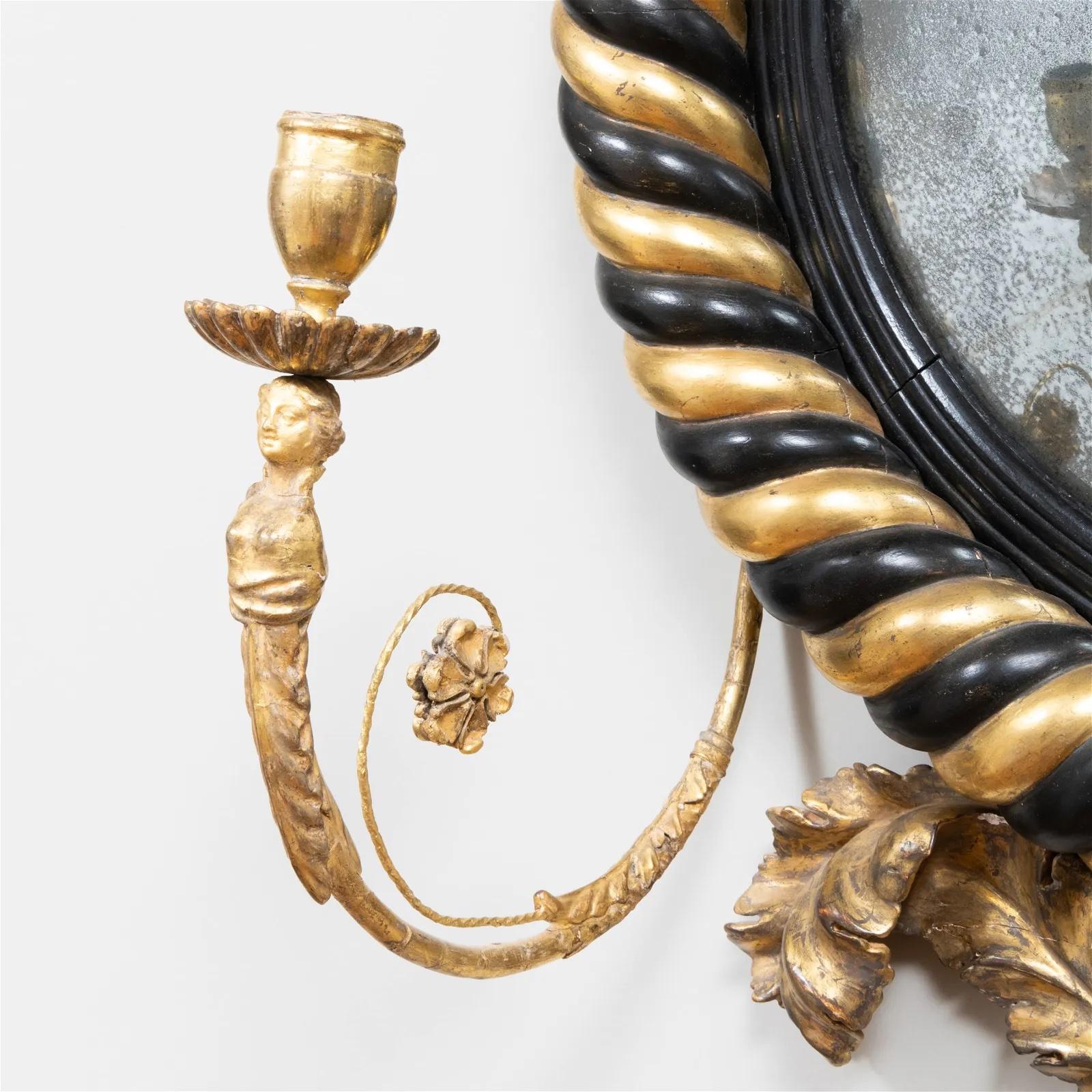 Espejo Girandole de Dos Luces Ebonizado y Dorado a la Parcela de la Regencia Británico en venta