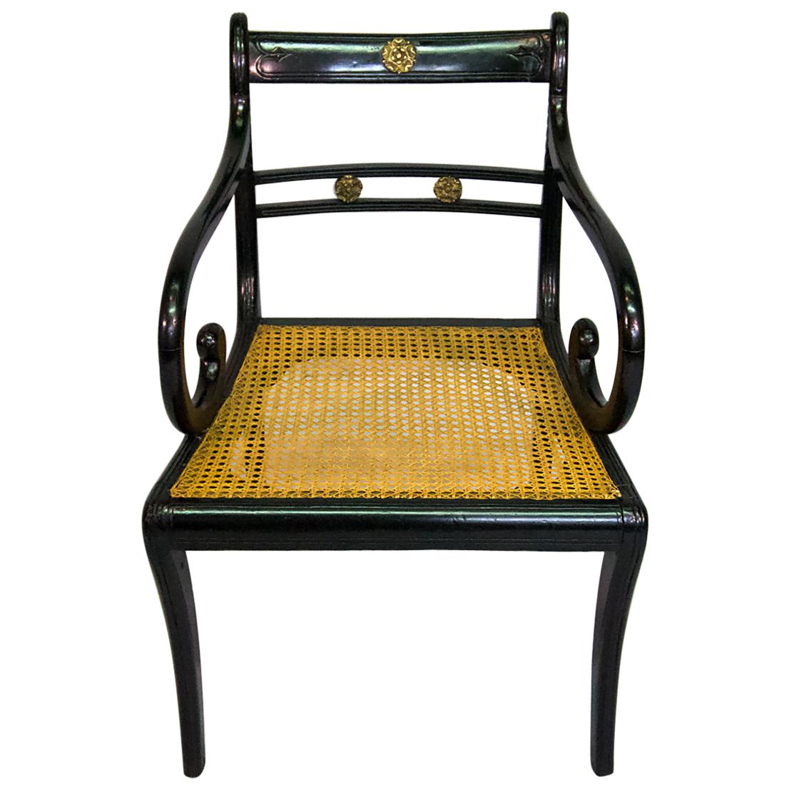 Regency Ebonized Caned Armchair
