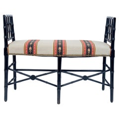 Regency Ebonized Faux Bamboo High Arm Window Bench With Upholstered Seat c1810