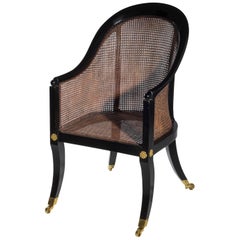 Antique Regency Ebonized Klismos Gillows Bergère Armchair