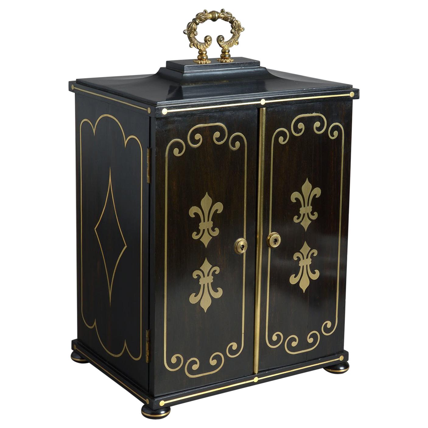 Regency Ebony and Brass Inlaid Collector’s Cabinet