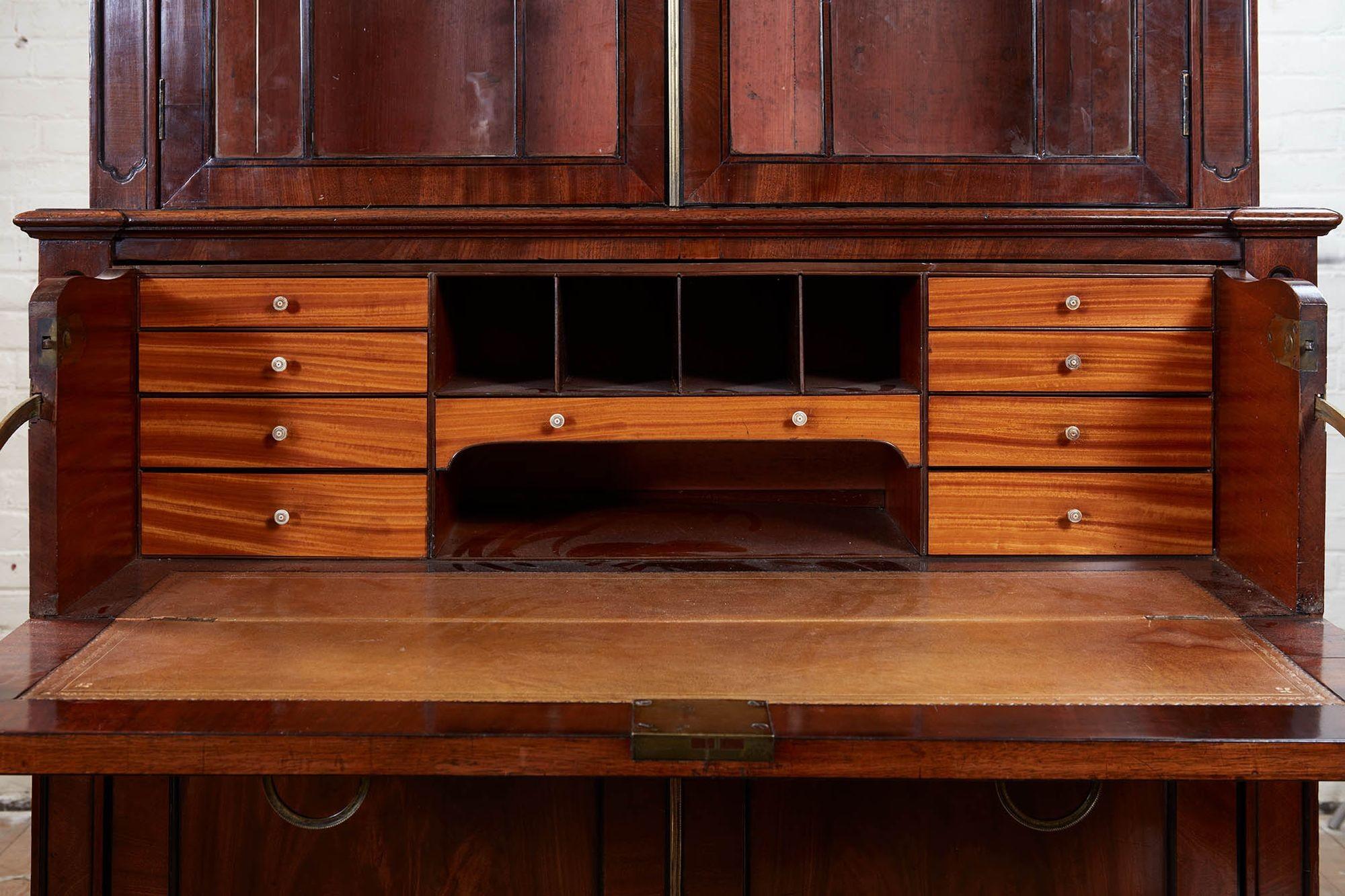 Regency Ebony Inlaid Secretaire Bookcase For Sale 3