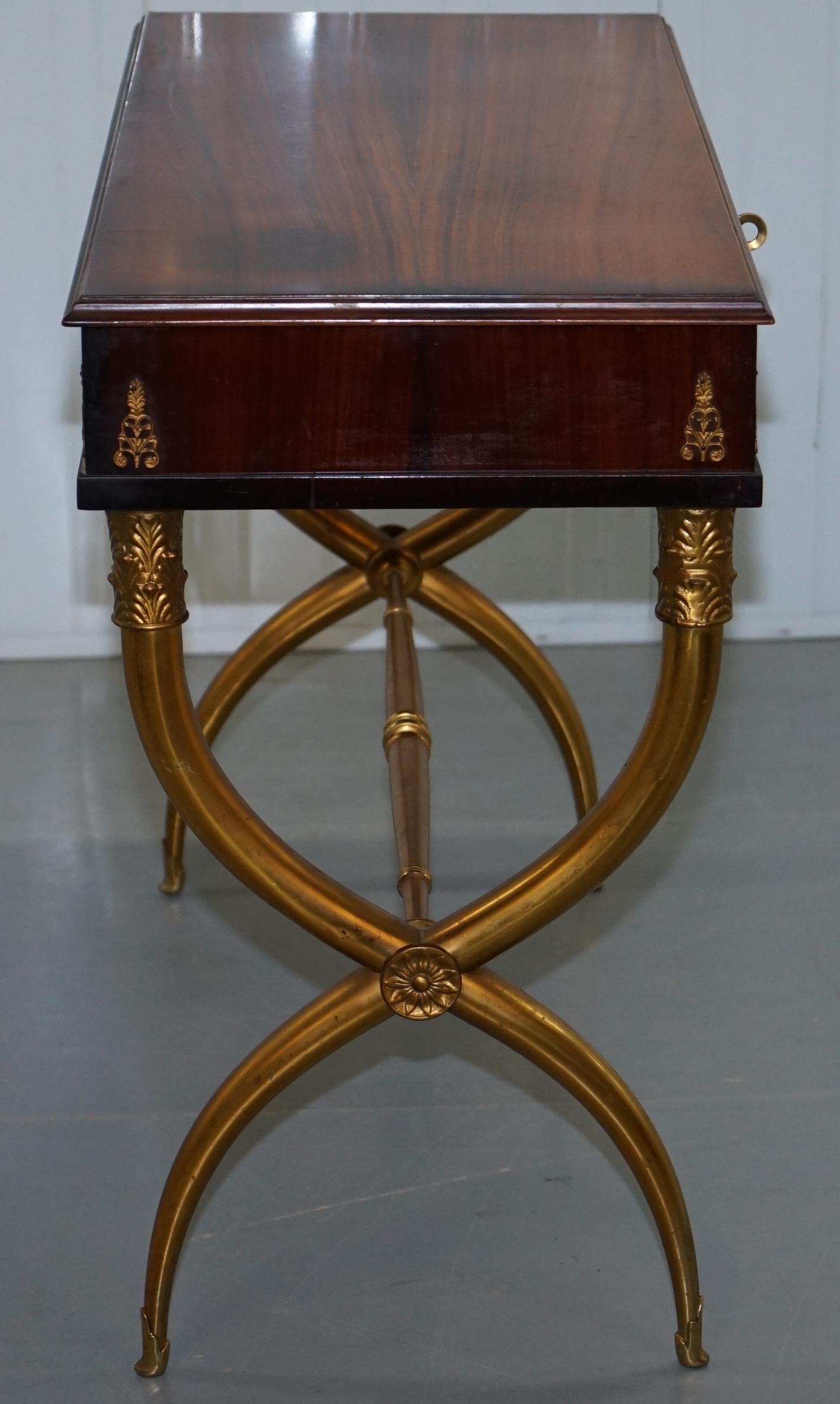 Regency Empire Style Neoclassical Writing Console Table with Brass Sculpted Legs 7