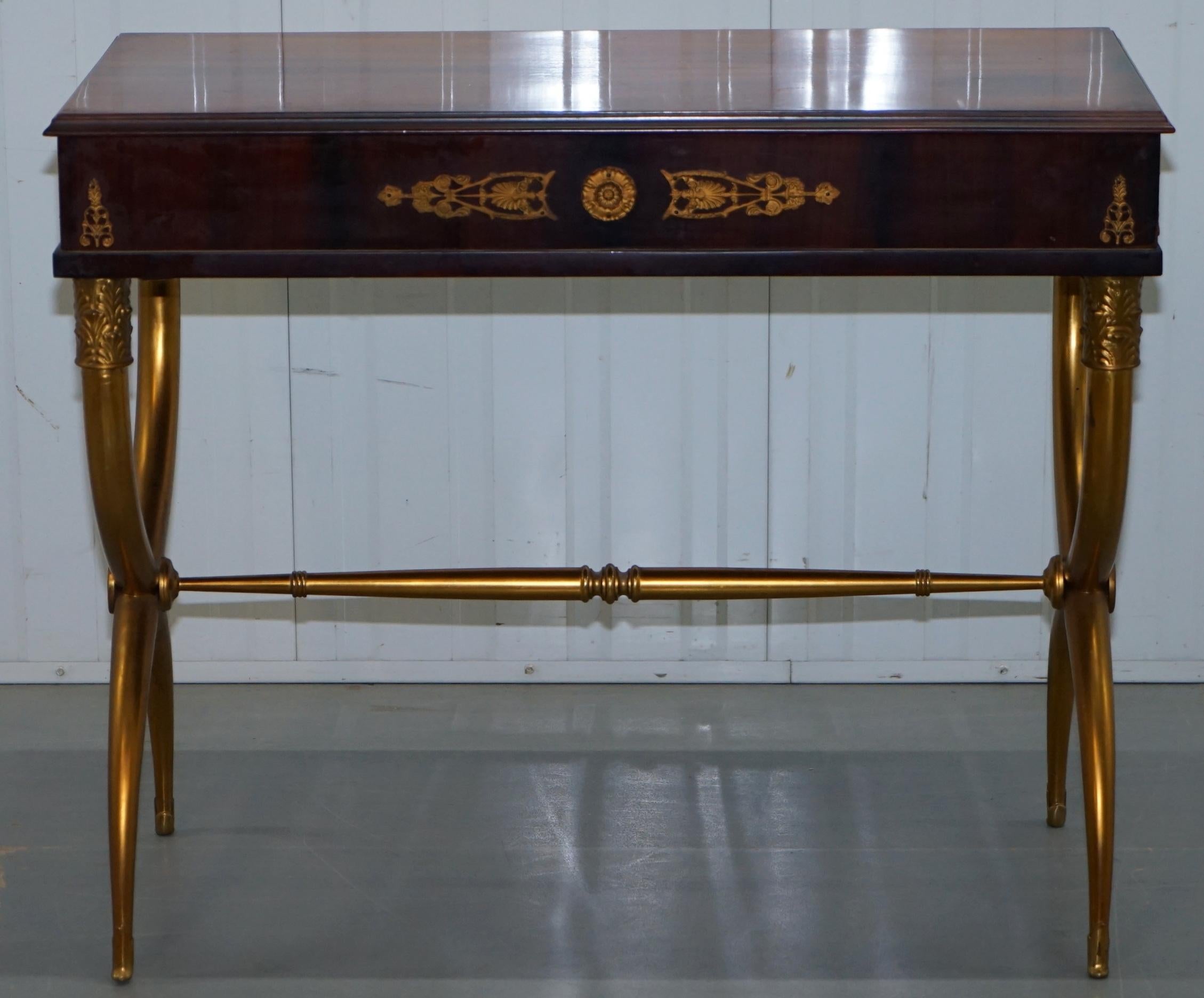 Regency Empire Style Neoclassical Writing Console Table with Brass Sculpted Legs 10