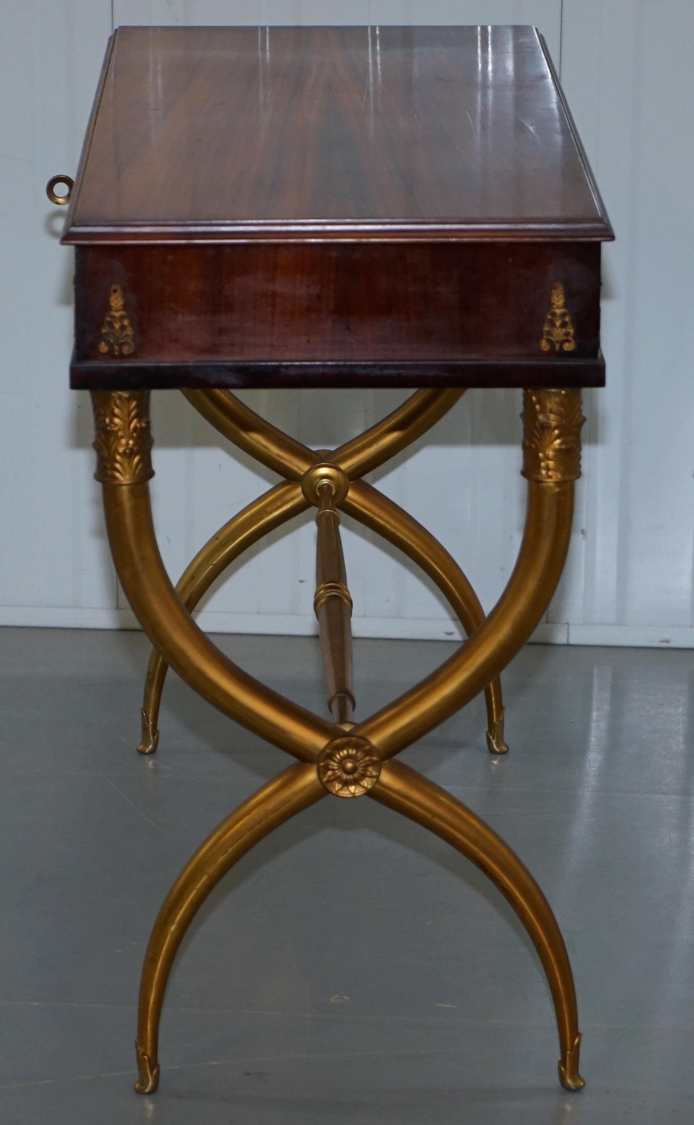 Regency Empire Style Neoclassical Writing Console Table with Brass Sculpted Legs 13