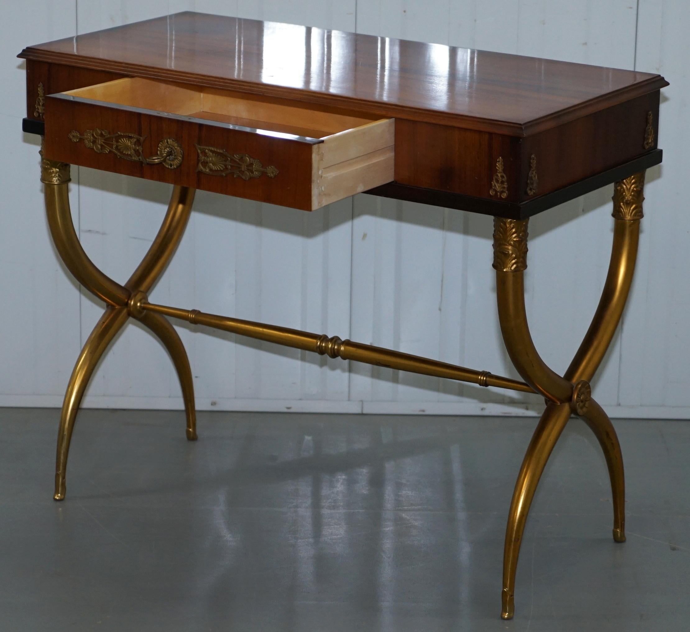 Regency Empire Style Neoclassical Writing Console Table with Brass Sculpted Legs 14