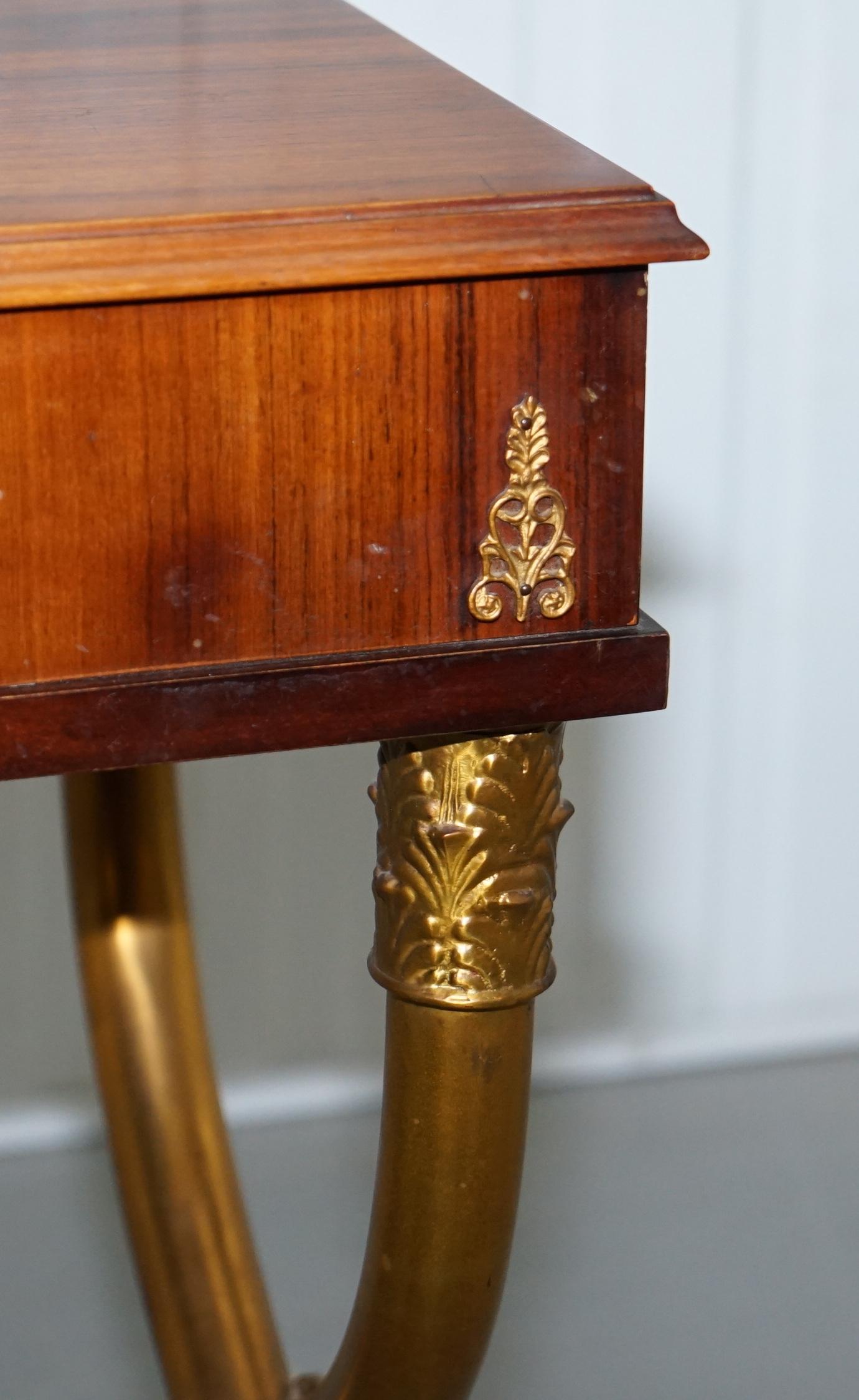 Regency Empire Style Neoclassical Writing Console Table with Brass Sculpted Legs 2