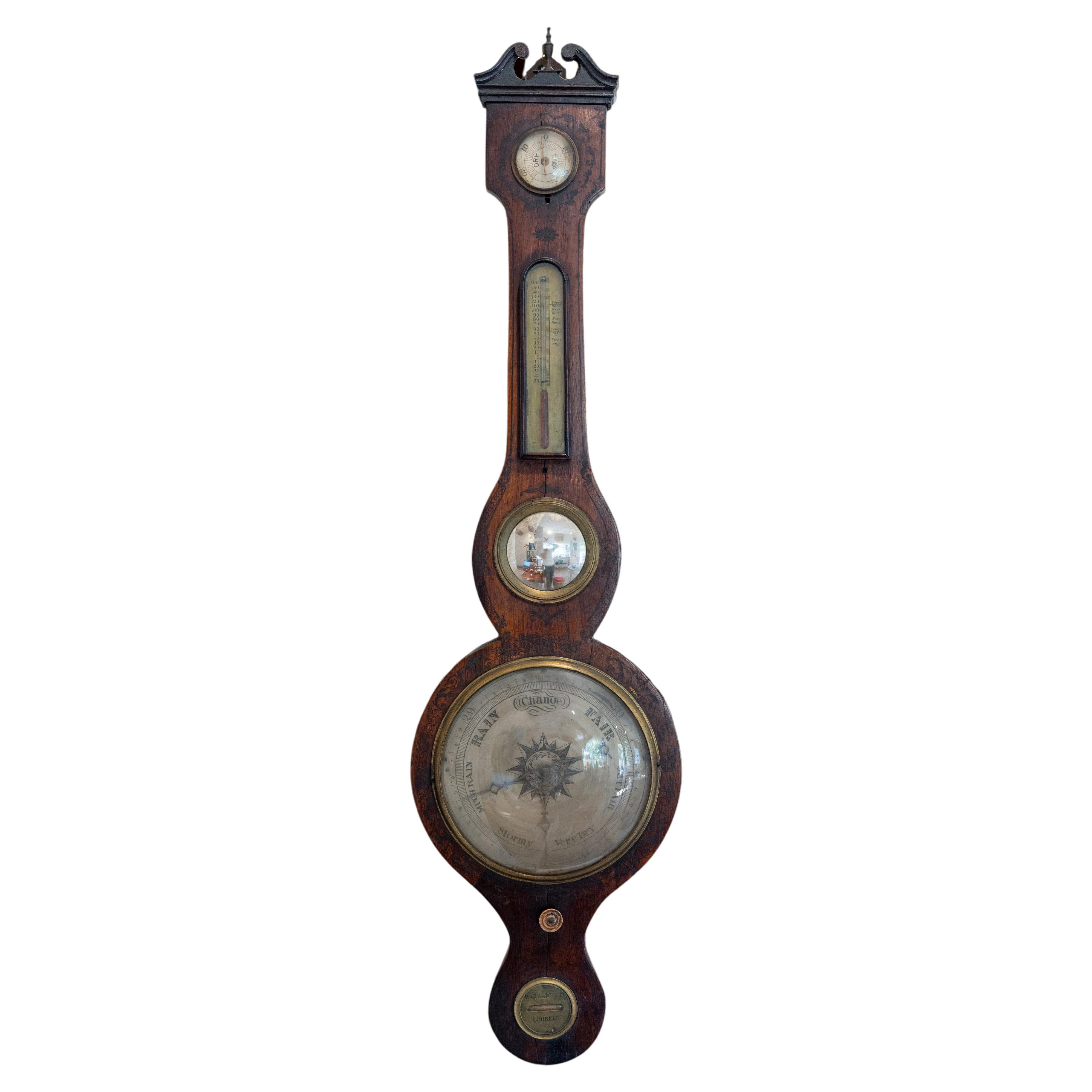 Regency English Black Painted Rosewood Banjo Barometer Circa 1800 For Sale