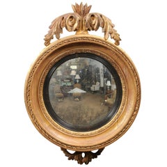 Antique Regency English Giltwood Convex Bullseye Mirror, Early 19th Century