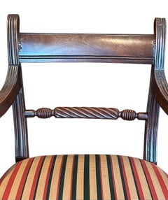 Regency English Mahogany Near Pair Elbow Armchairs.