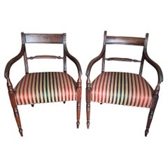 Regency English Mahogany Near Pair Elbow Armchairs.