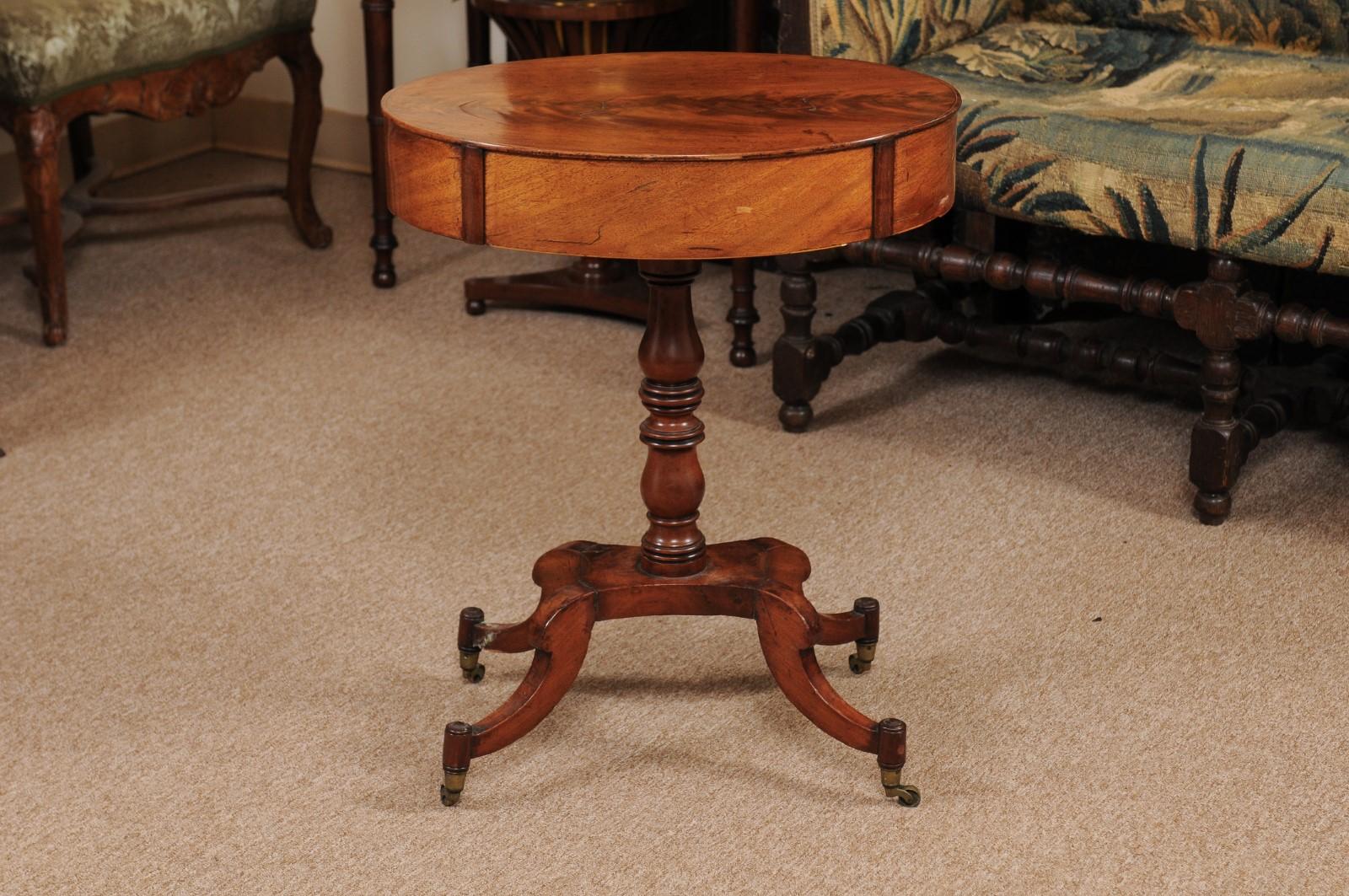 Brass Regency English Mahogany Oval Side Table, Early 19th Century
